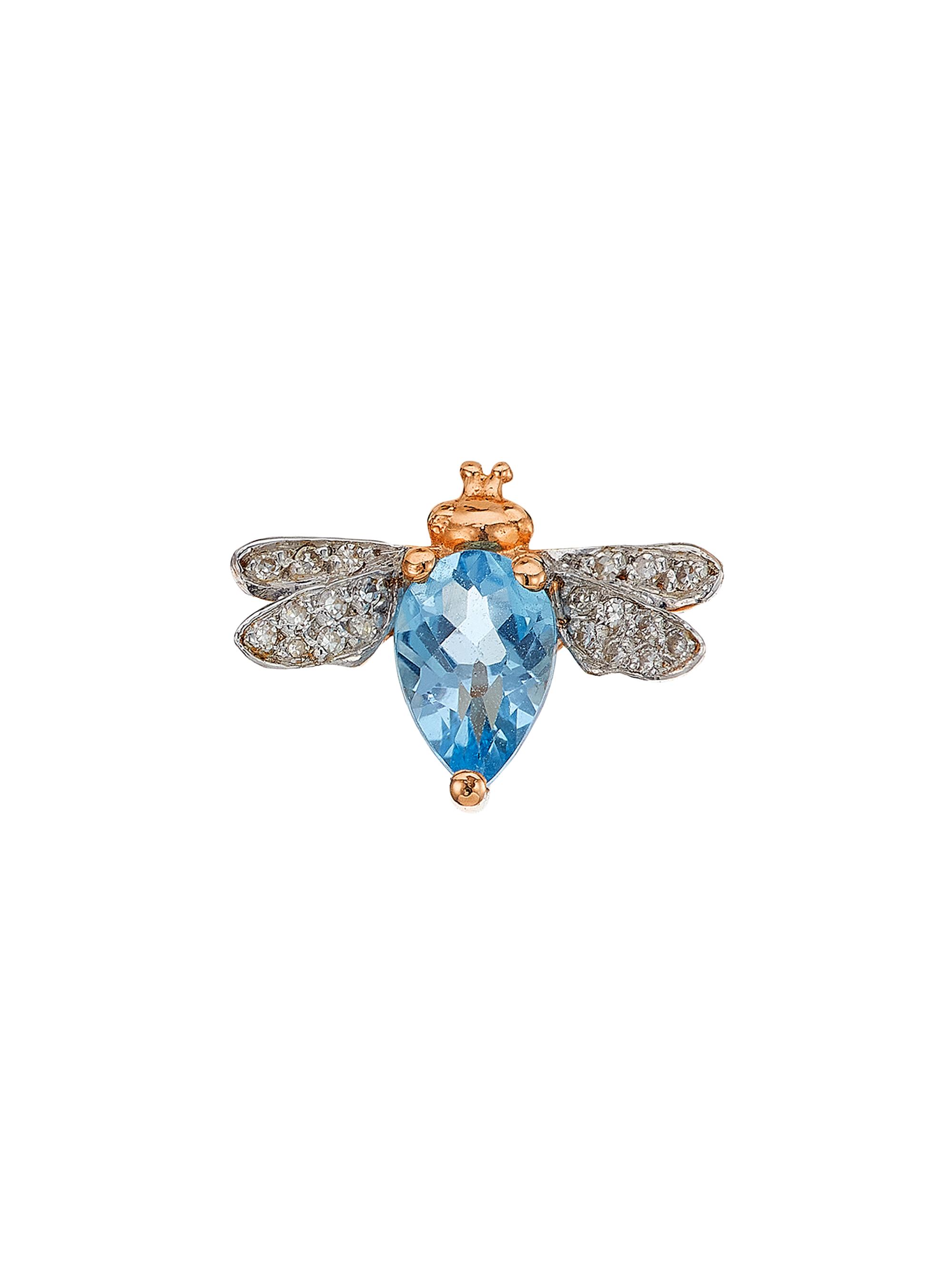 Bee Goddess Women's Honey 14K Rose Gold, Blue Topaz & 0.02 TCW Diamond Bee Stud Earring - Rose Gold