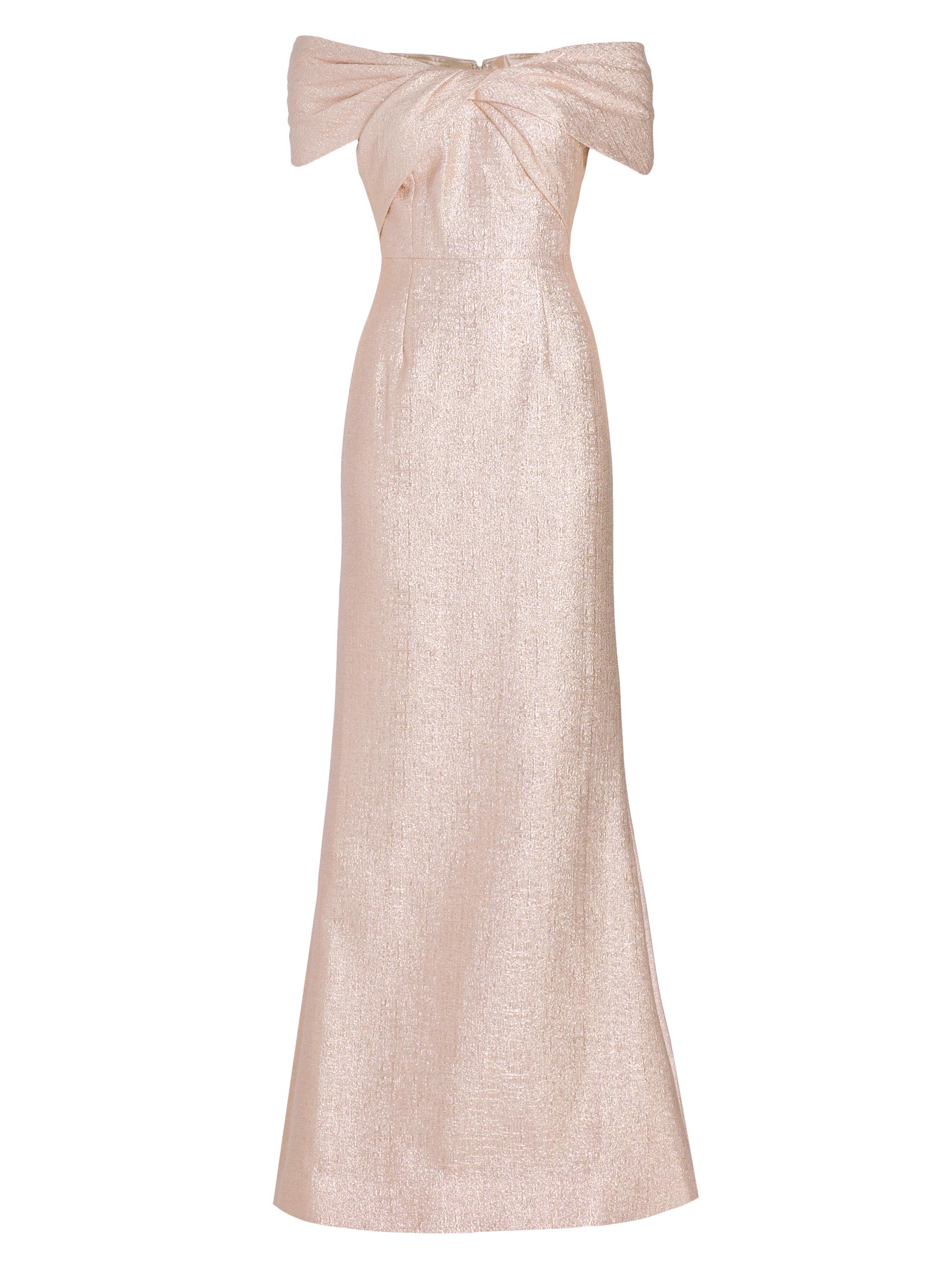 Teri Jon by Rickie Freeman Women's Off-The-Shoulder Metallic Gown - Rose Gold