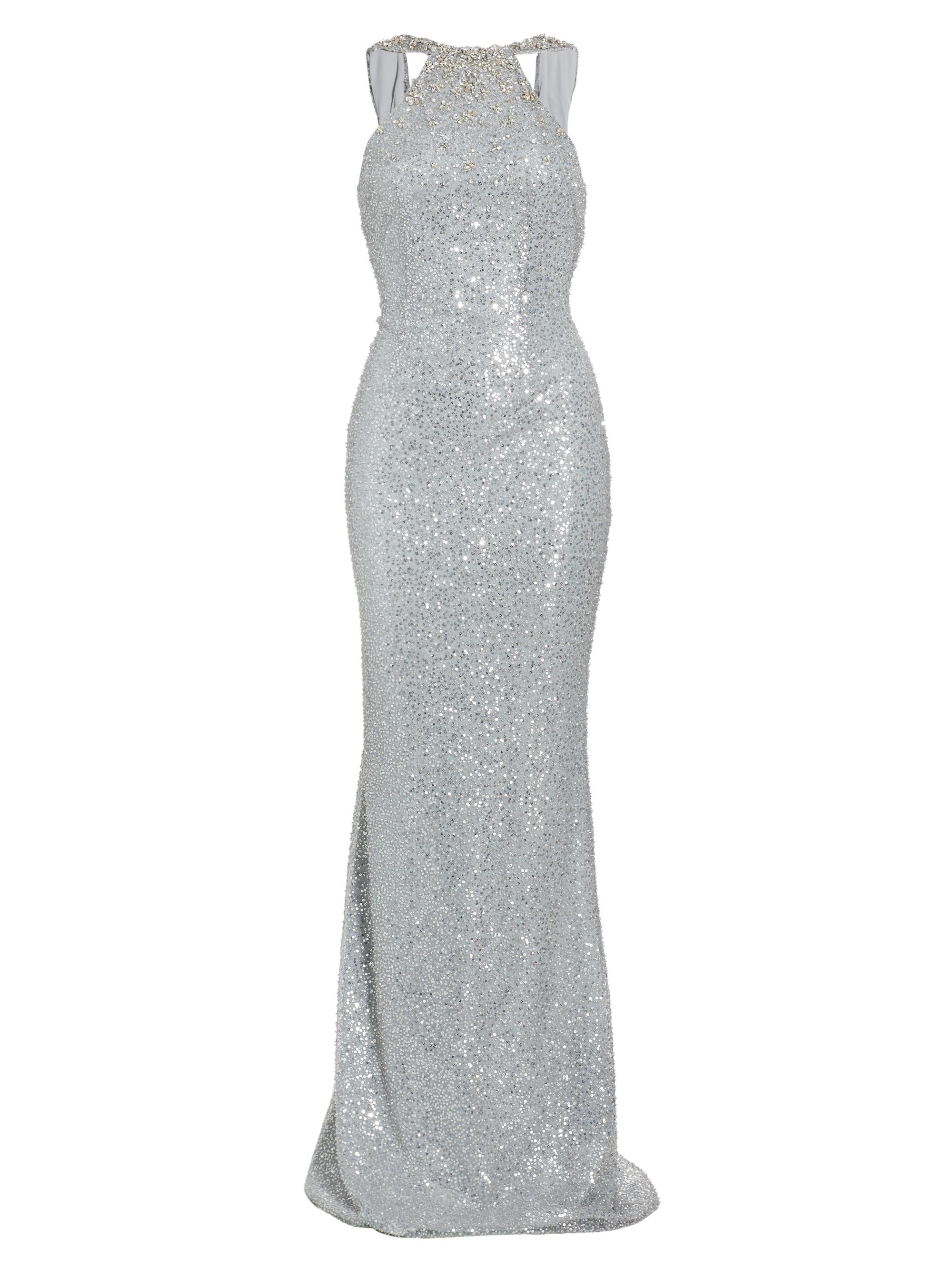 Teri Jon by Rickie Freeman Women's Beaded Sequin Cowl-Back Gown - Platinum