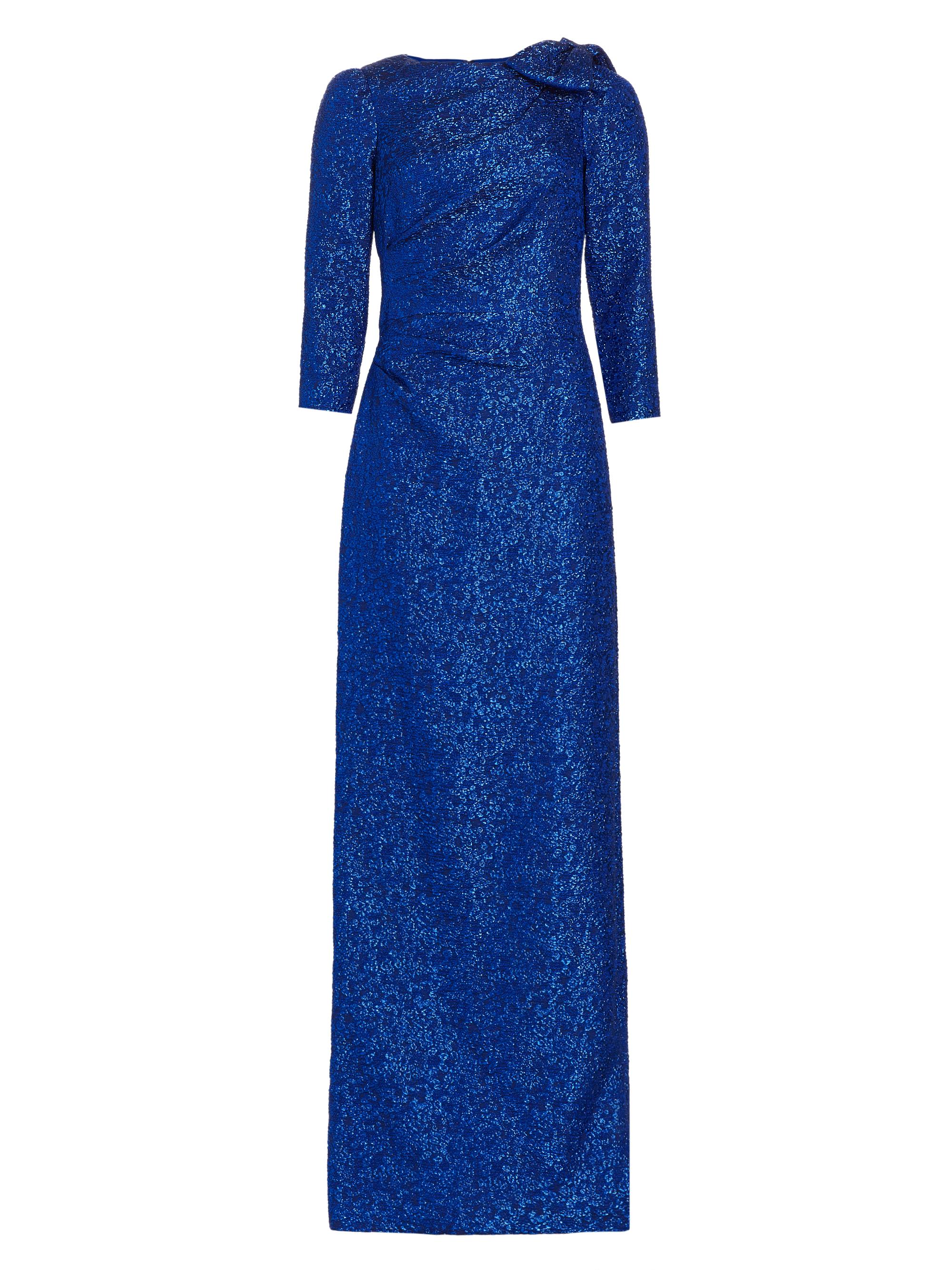 Teri Jon by Rickie Freeman Women's Jacquard-Knit Metallic Bow Gown - Royal Blue