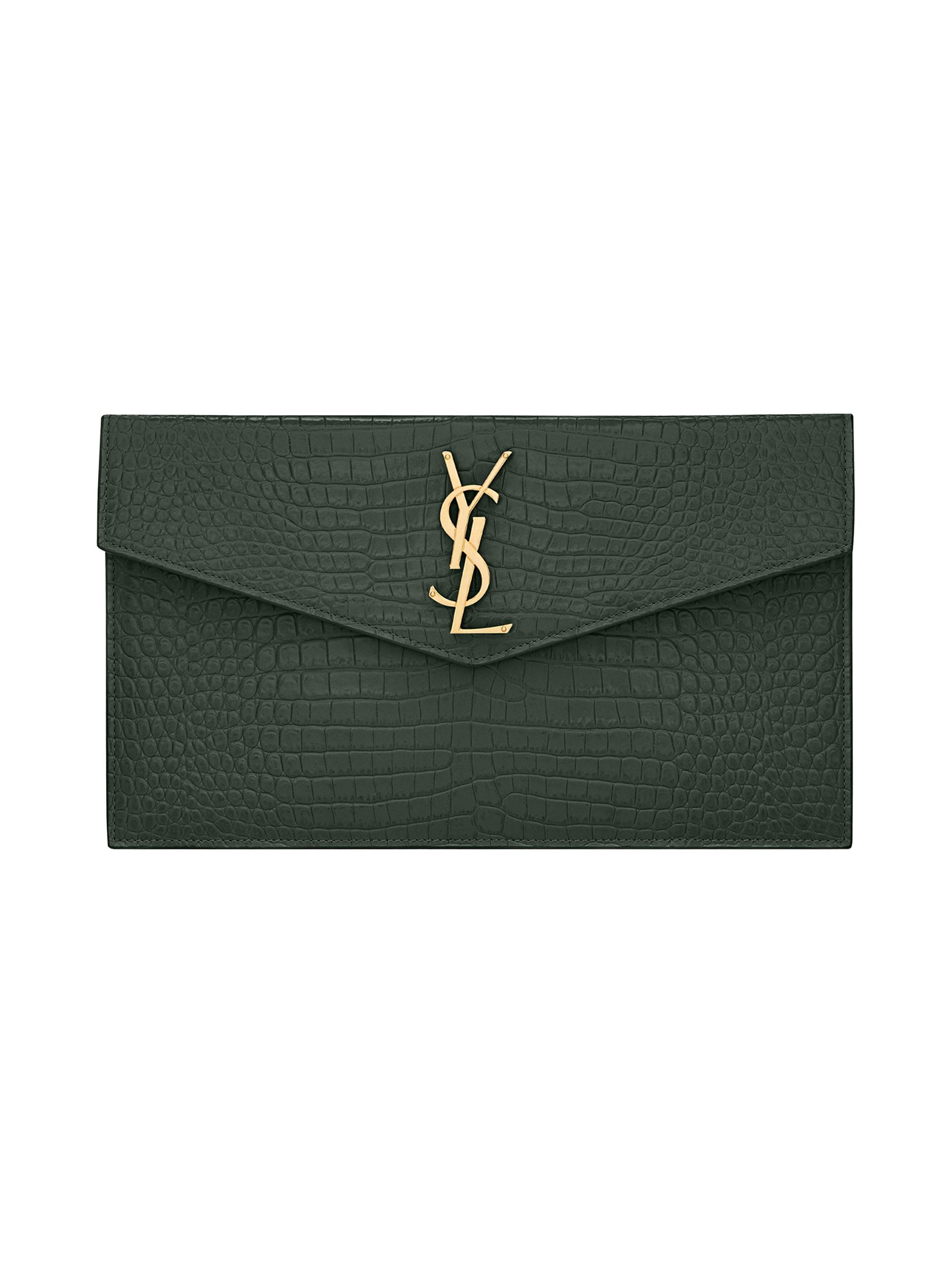 Saint Laurent Women's Uptown Pouch in Crocodile-Embossed Shiny Leather - Crema Soft | Thumbnail 16