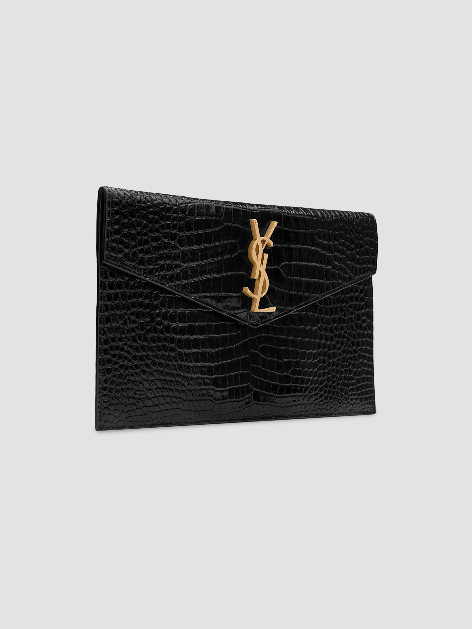Uptown Pouch in Crocodile-Embossed Shiny Leather