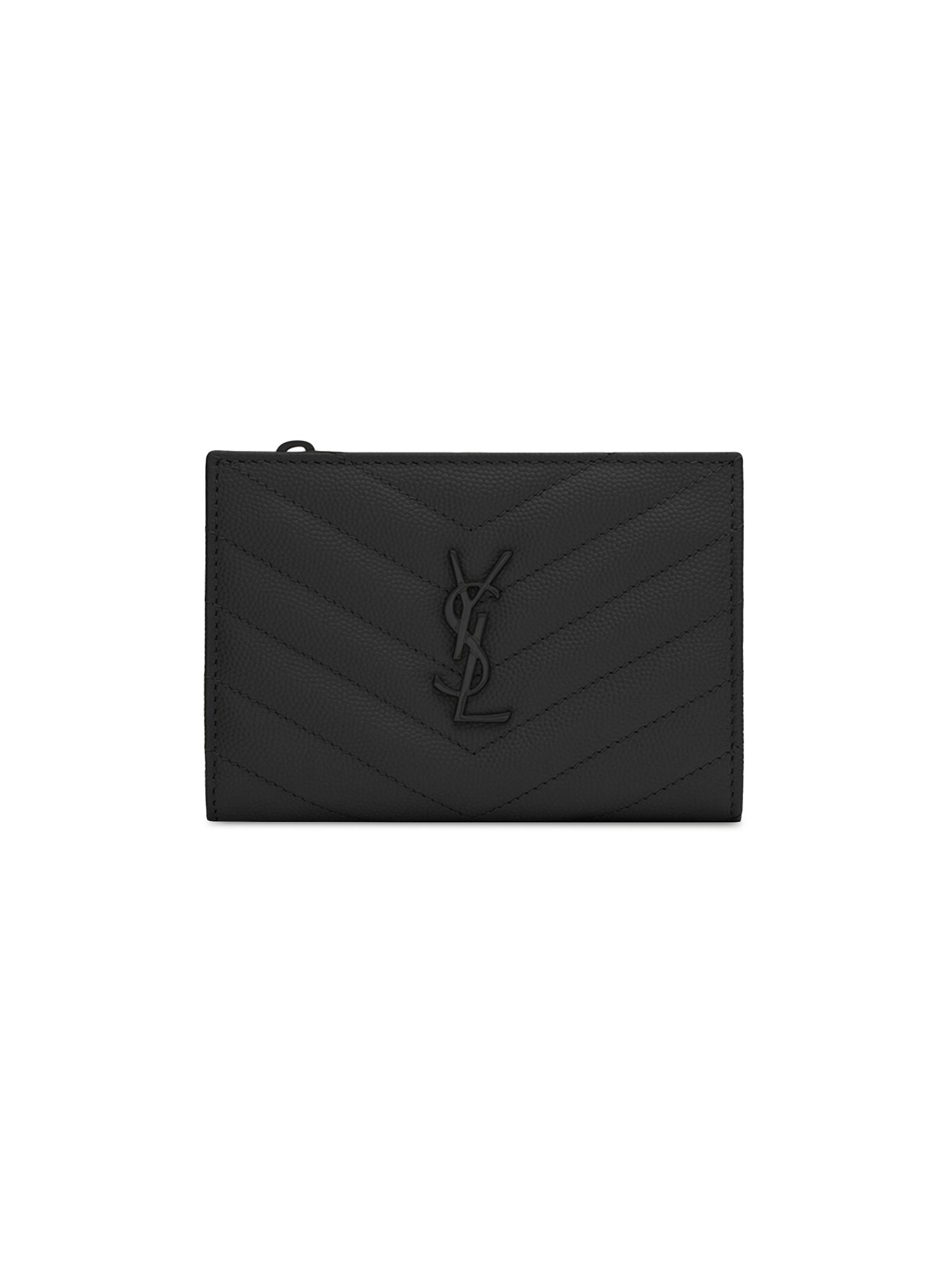 Saint Laurent Women's Cassandre Matelasse Fragments Zipped Bi-fold Wallet - Nero
