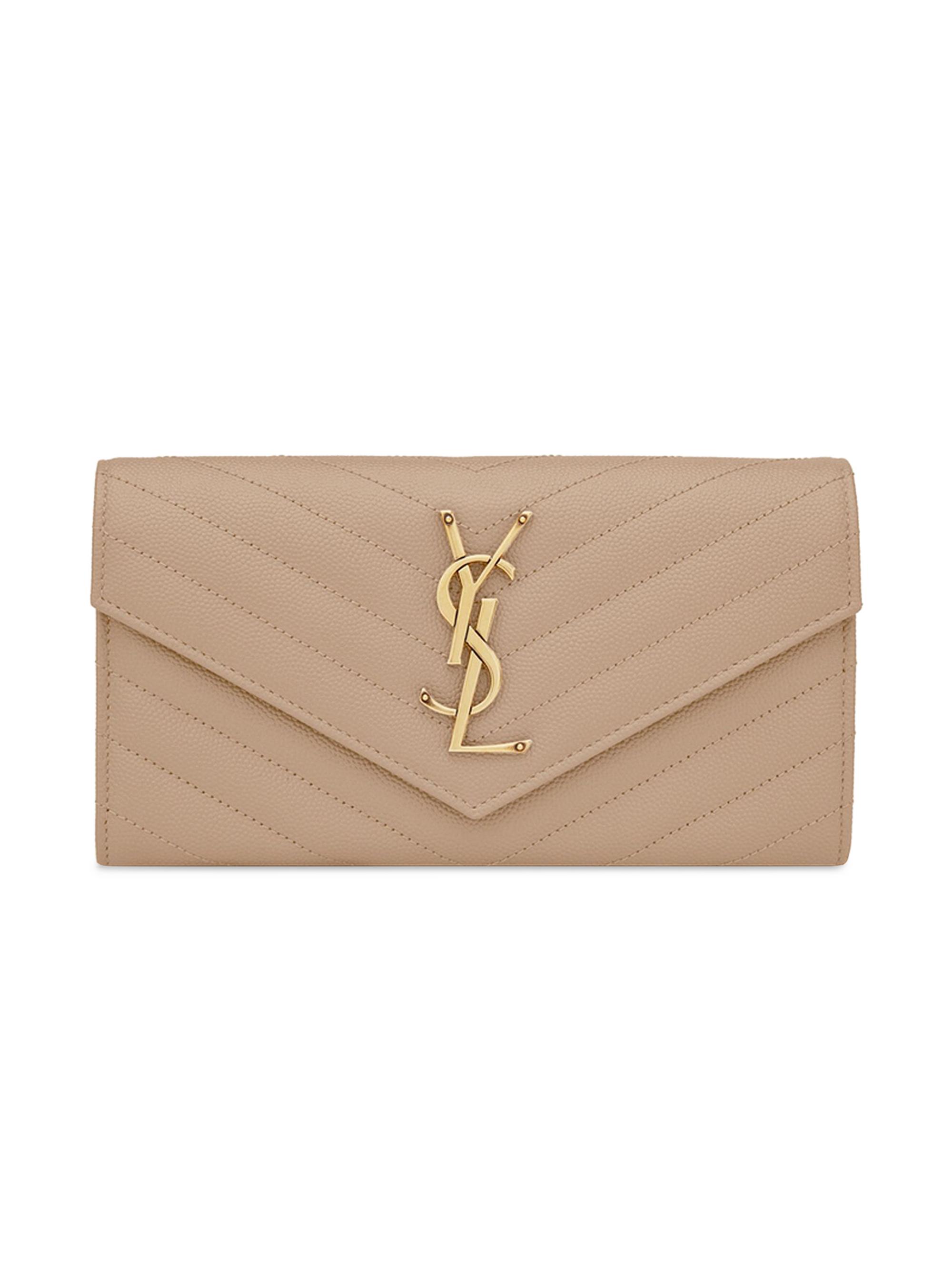 Saint Laurent Women's Monogram Matelassé Leather Flap Wallet - Dark Beige