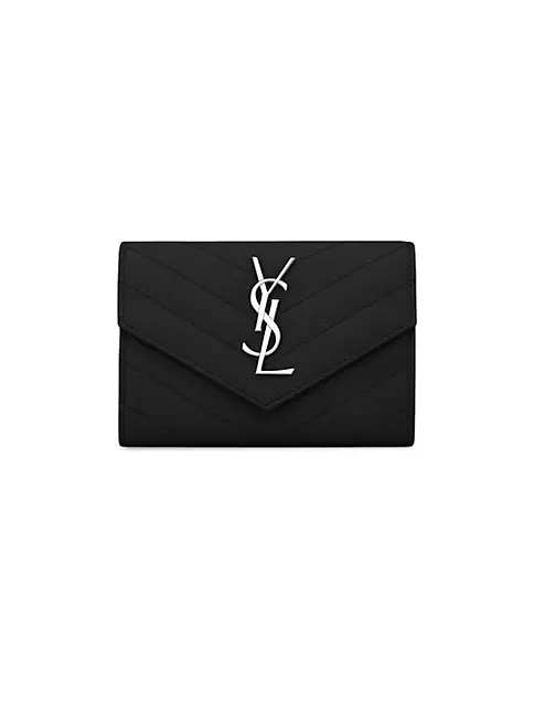 New YSL Saint Laurent Small Quilted Black Leather Envelope Wallet