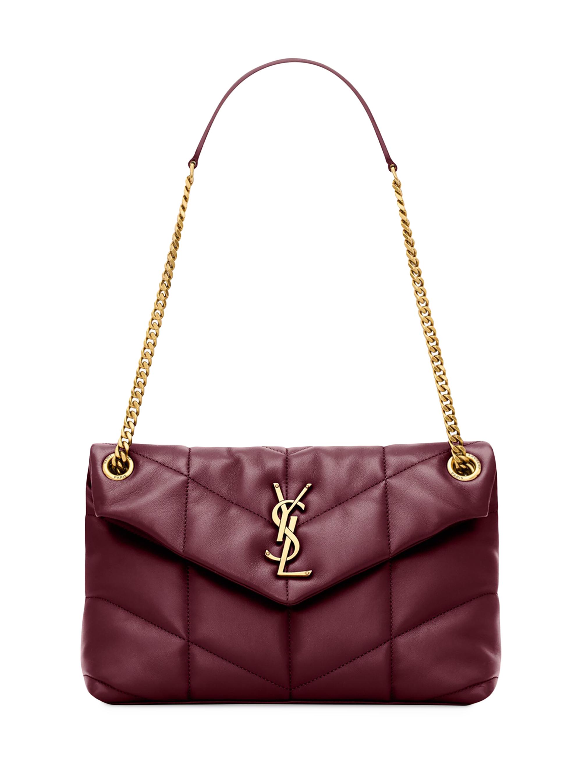 Saint Laurent Women's Puffer  Shoulder Bag in Nappa Leather - Rouge Cabernet