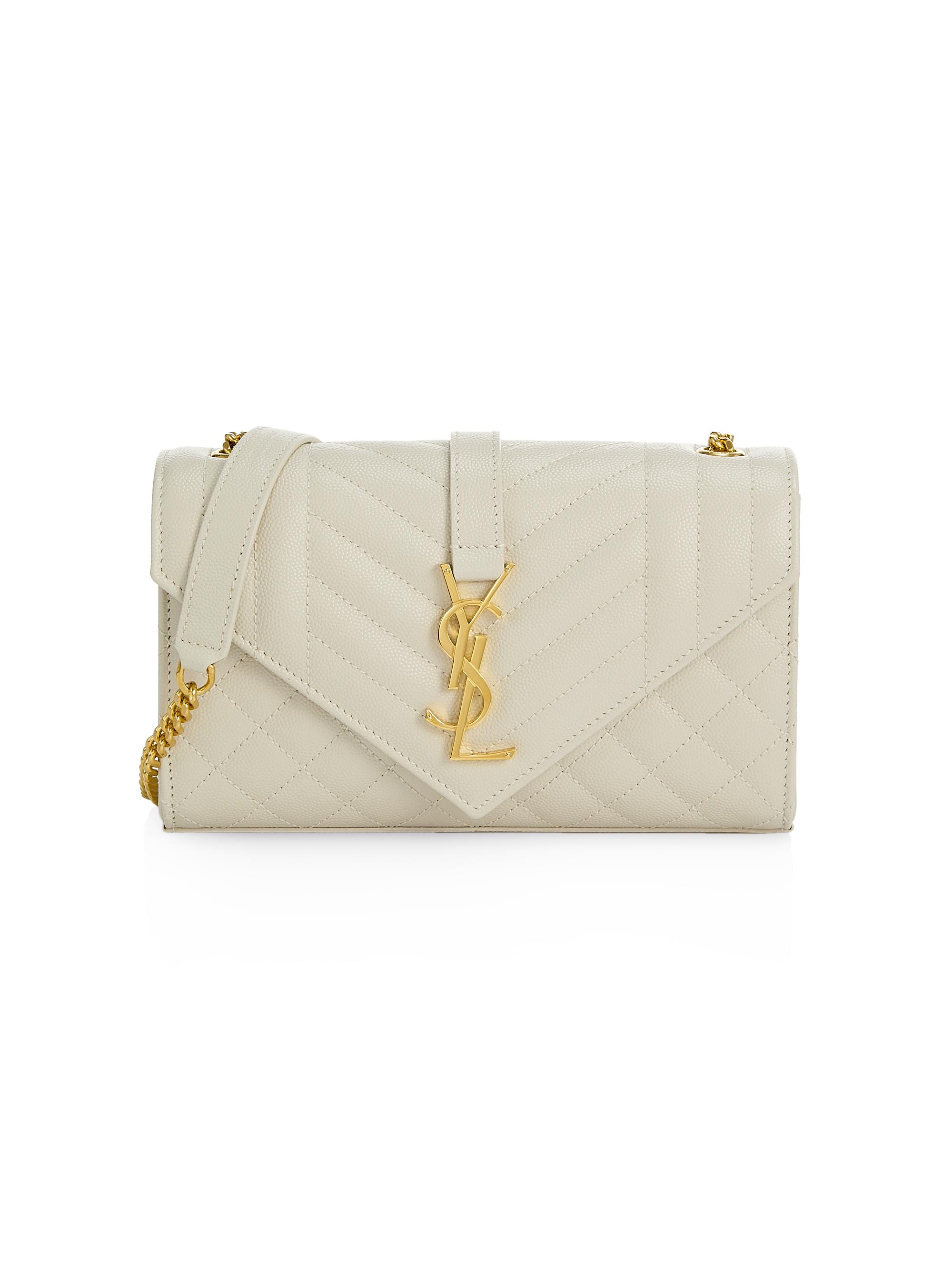 Saint Laurent Women's Envelope  Shoulder Bag in Quilted Grain De Poudre Embossed Leather - Bianco Cream