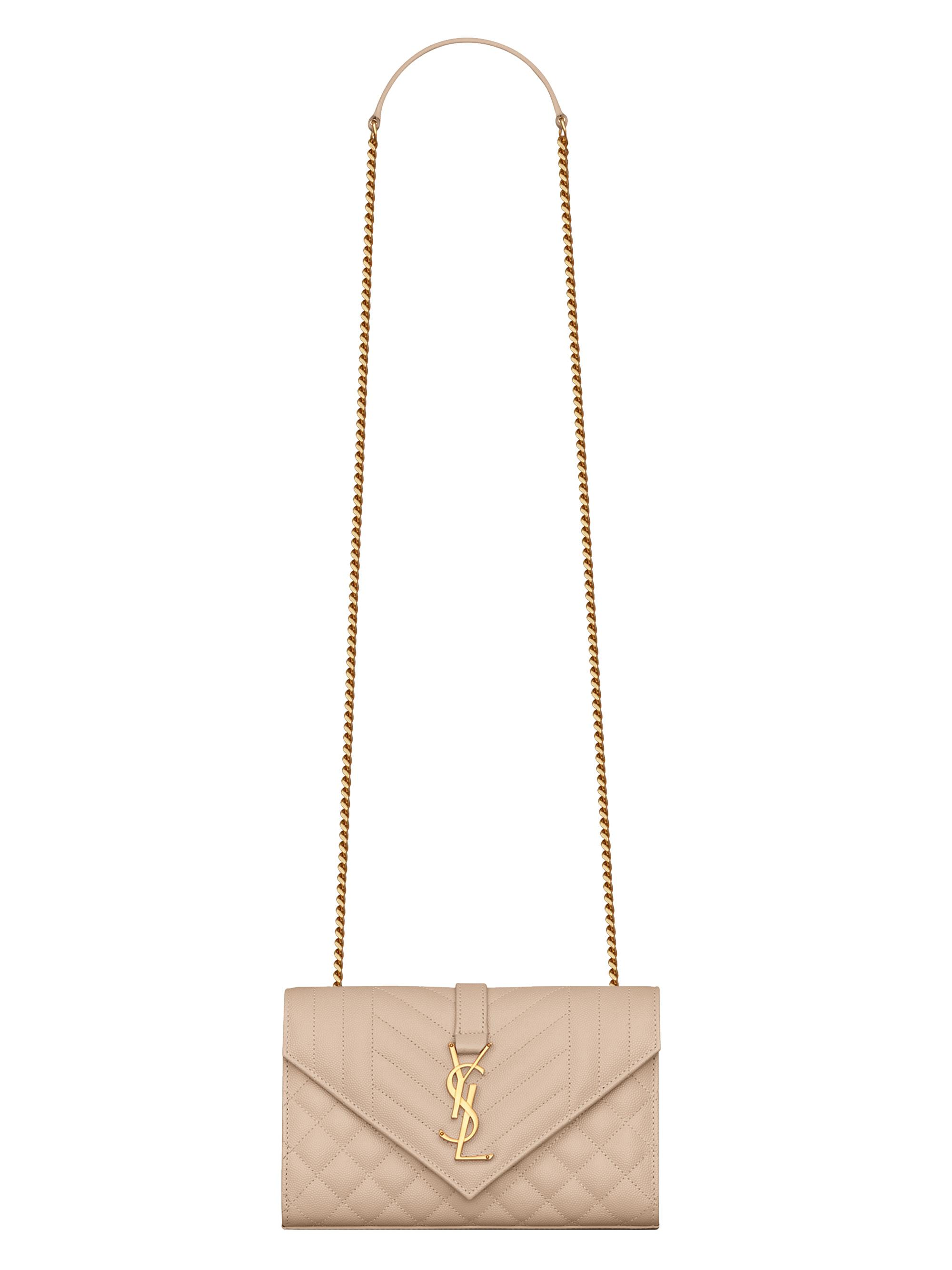 Saint Laurent Women's Envelope  Shoulder Bag in Quilted Grain De Poudre Embossed Leather - Dark Beige