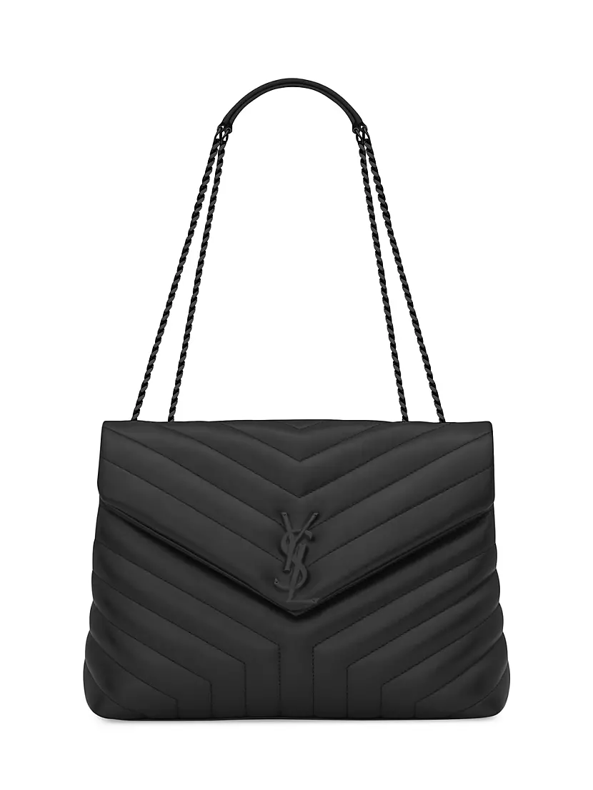 Saint Laurent Loulou Medium Ysl Matelasse Calfskin Flap-Top Shoulder Bag Black