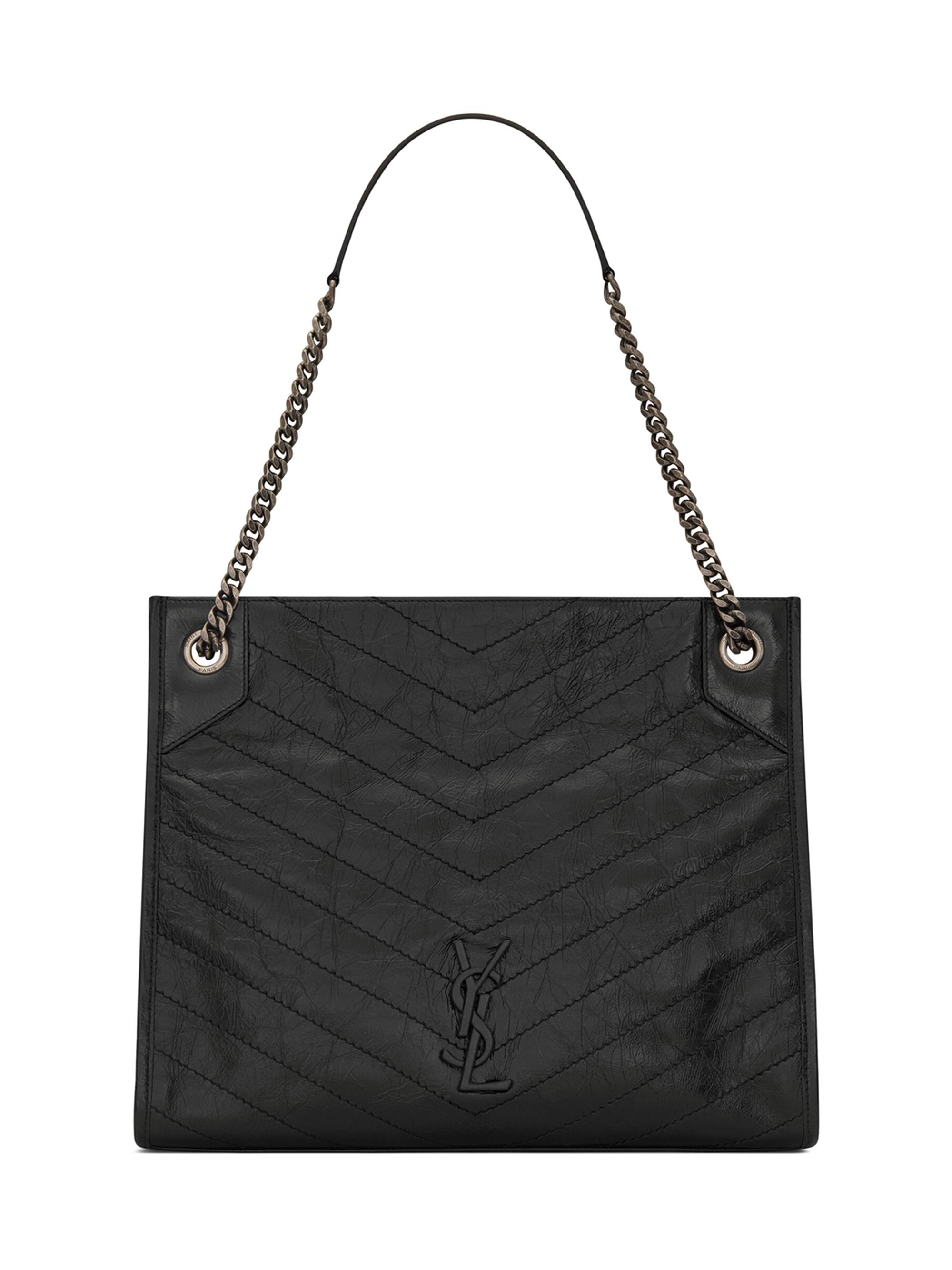 Saint Laurent Women's Niki  Shopping Tote Bag In Crinkled Vintage Leather - Nero