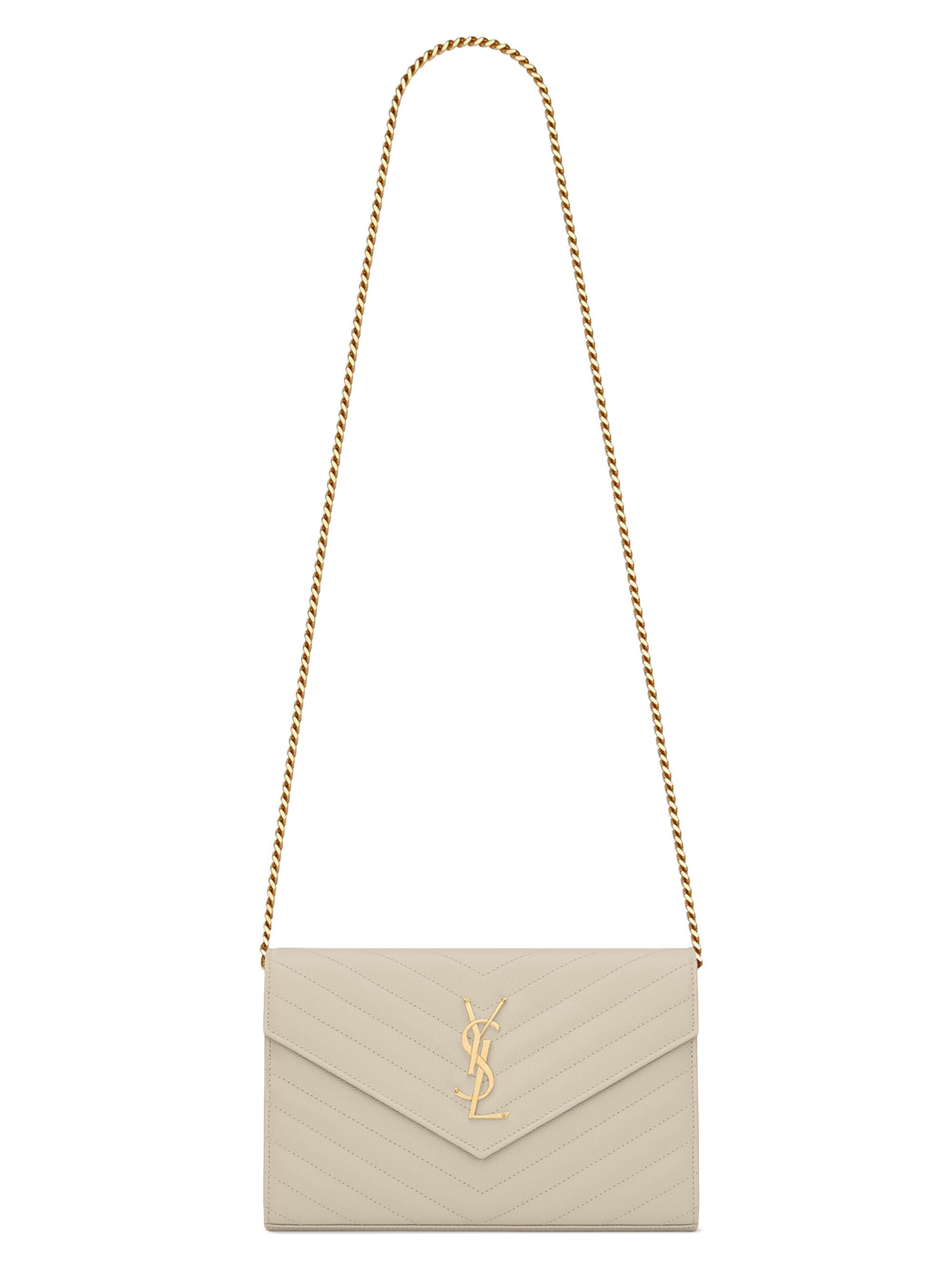 Saint Laurent Women's Classic Cassandre Chain Wallet in Grain De Poudre Leather - Crema Soft
