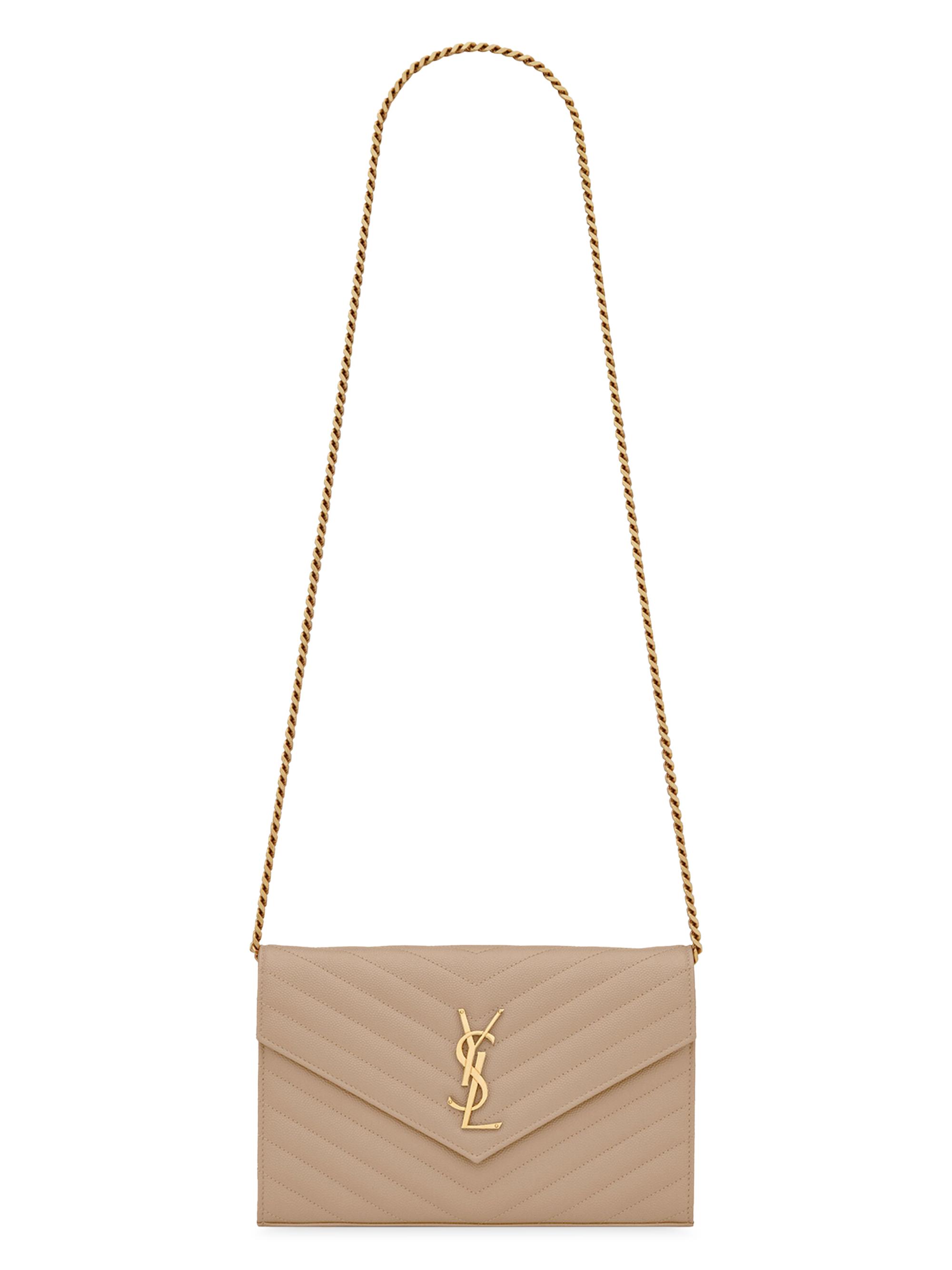 Saint Laurent Women's Classic Cassandre Chain Wallet in Grain De Poudre Leather - Seasalt