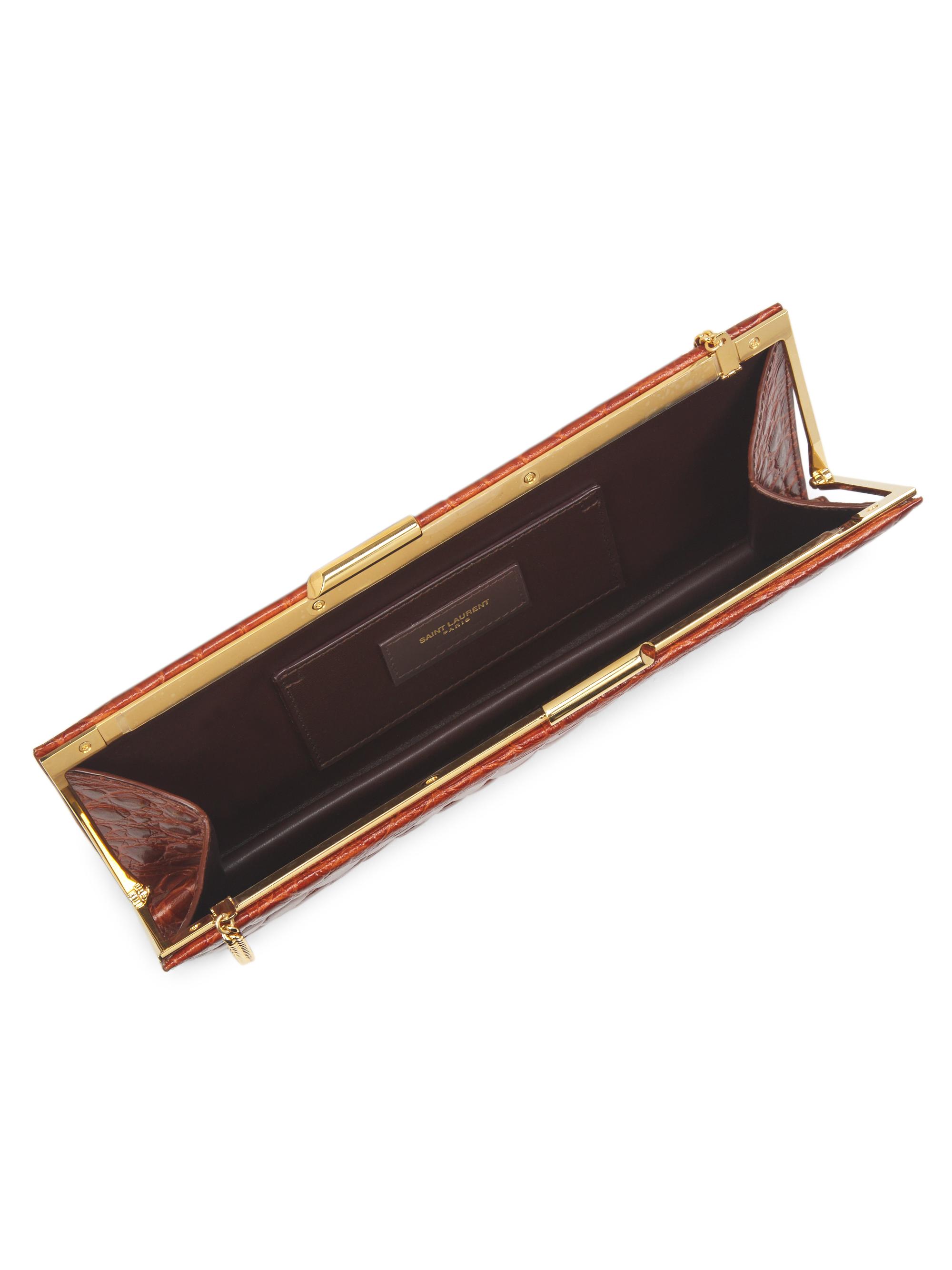 Saint Laurent Midnight Small Croc-Embossed Clutch | Saks Fifth Avenue