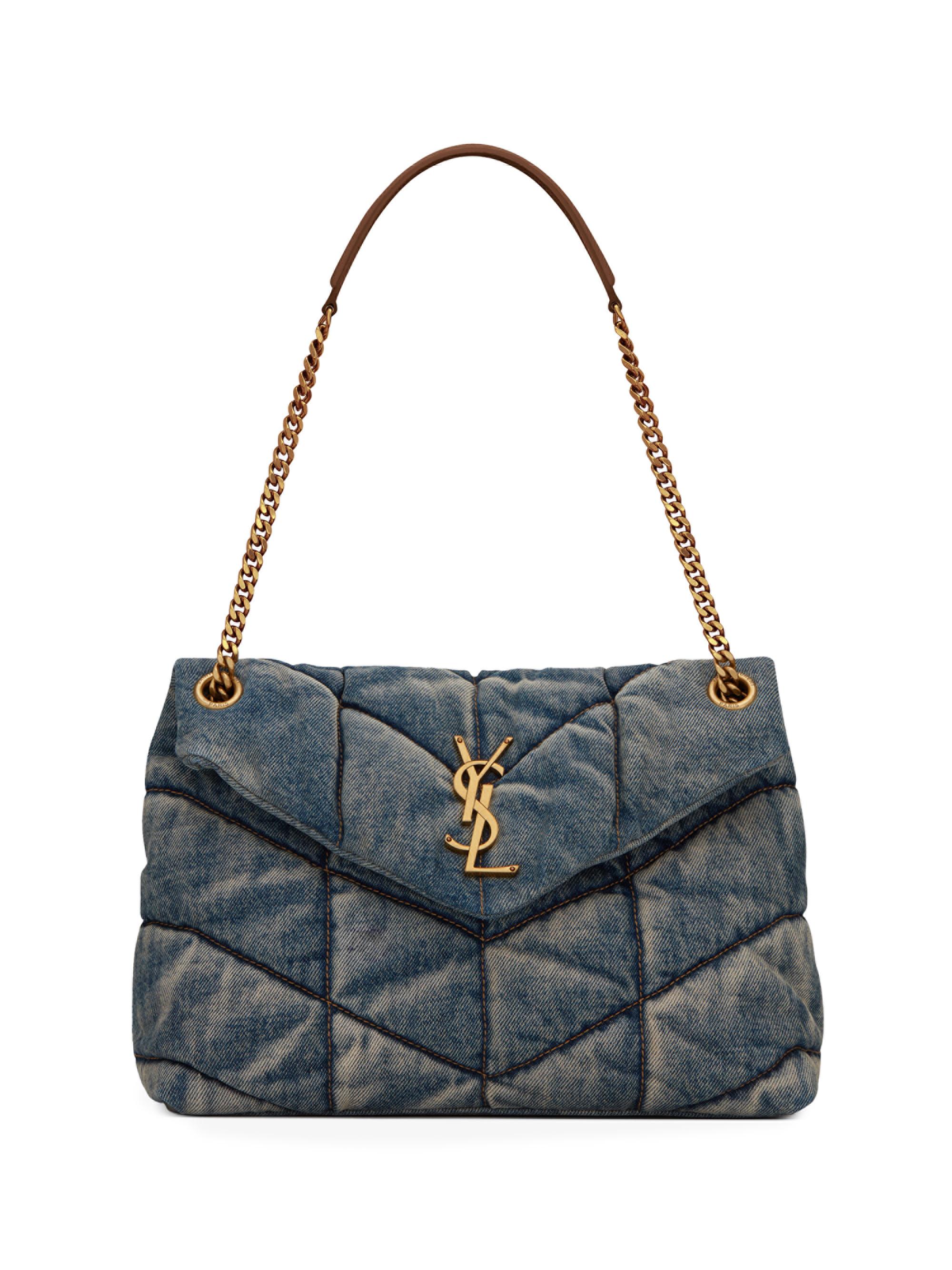 Saint Laurent Women's Puffer  Shoulder Bag in Suede and Denim - Blue Multi