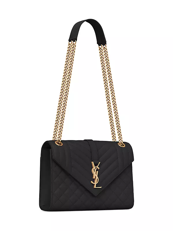 Yves Saint Laurent YSL Black Medium Matelasse Monogram Envelope Shoulder Bag  Leather Pony-style calfskin ref.193853 - Joli Closet