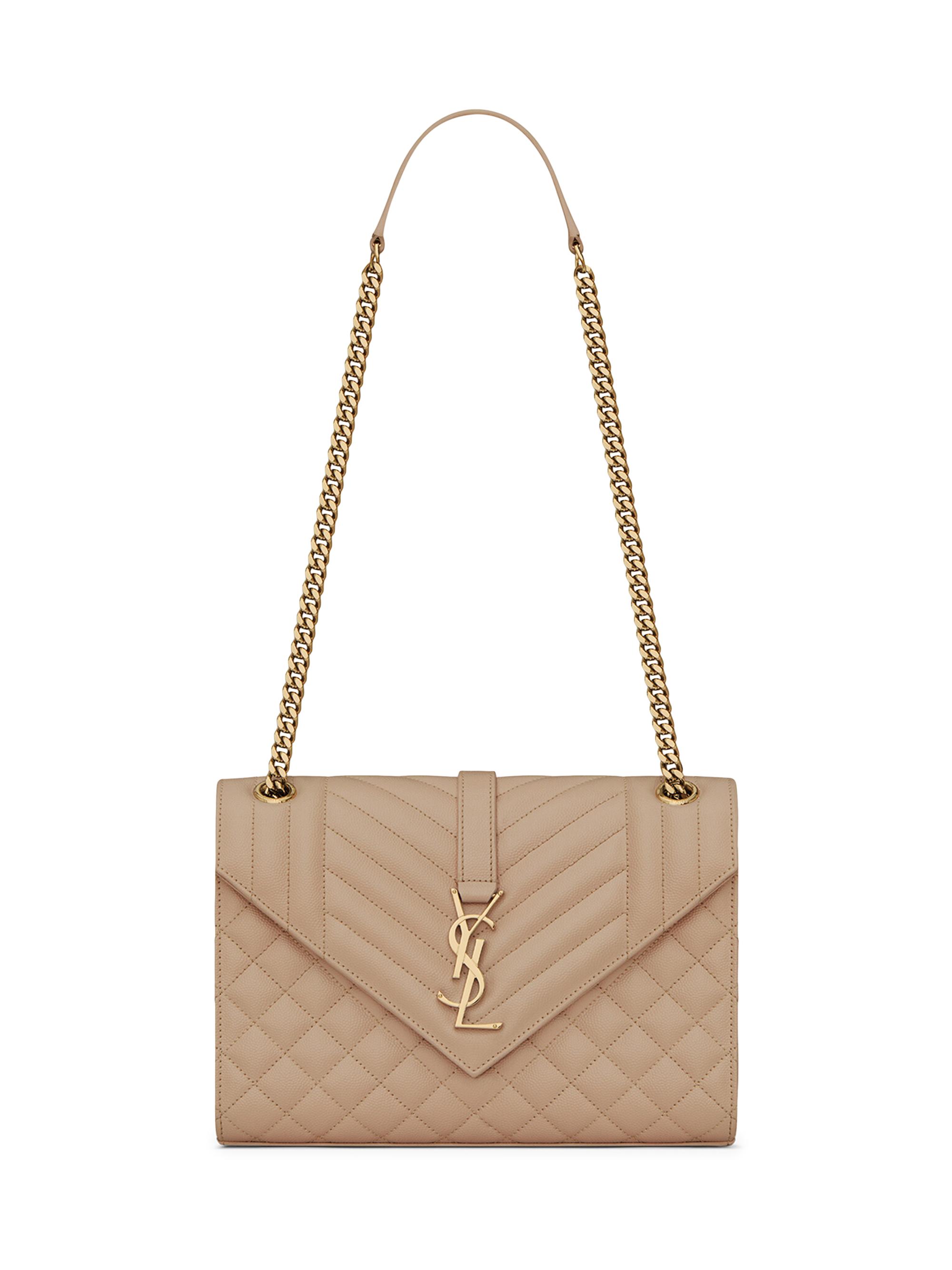 Saint Laurent Women's Envelope  Chain Bag in Mix Matelassé - Dark Beige