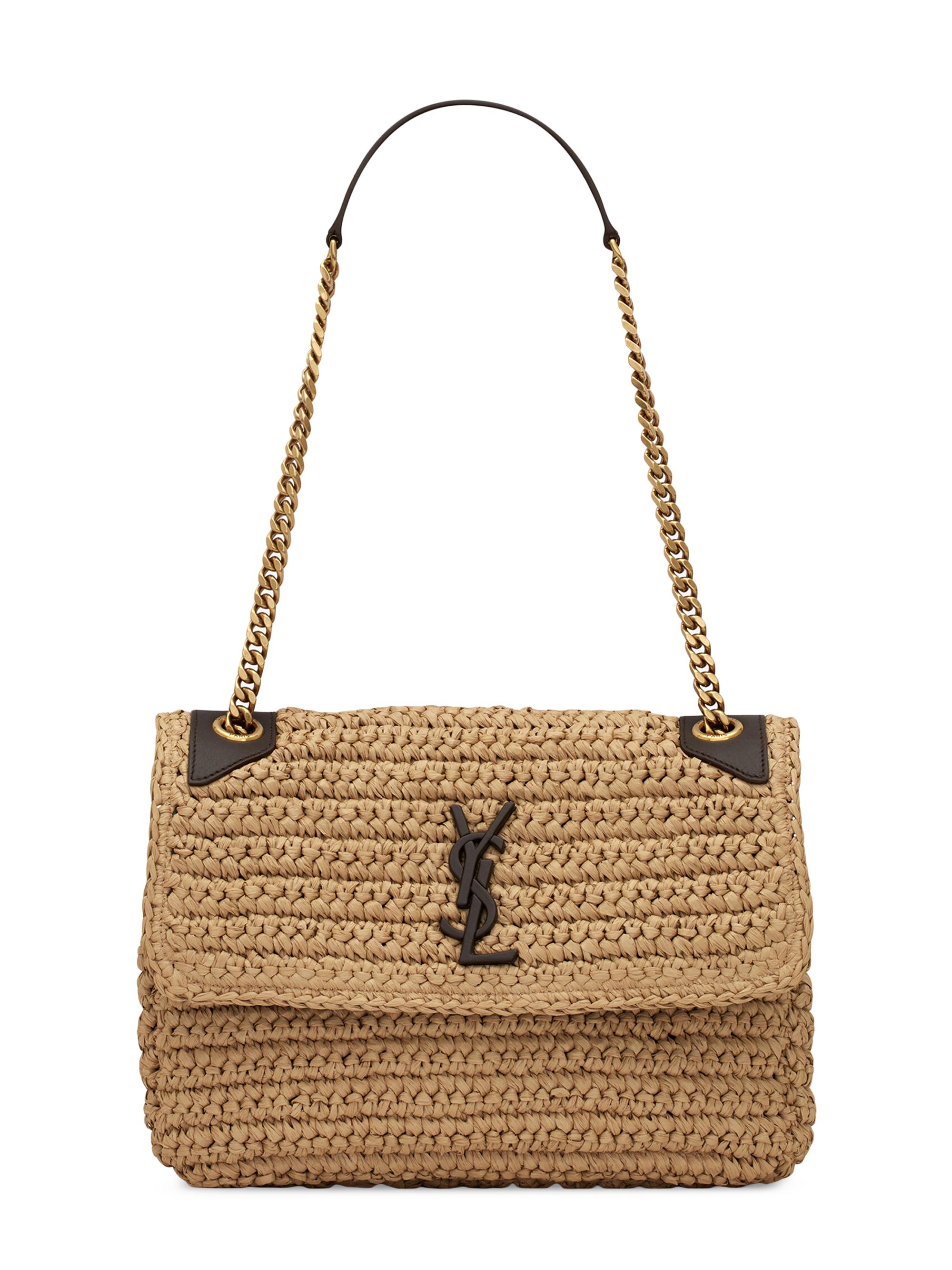 Saint Laurent Women's Niki  Chain Bag in Raffia and Leather - Naturel