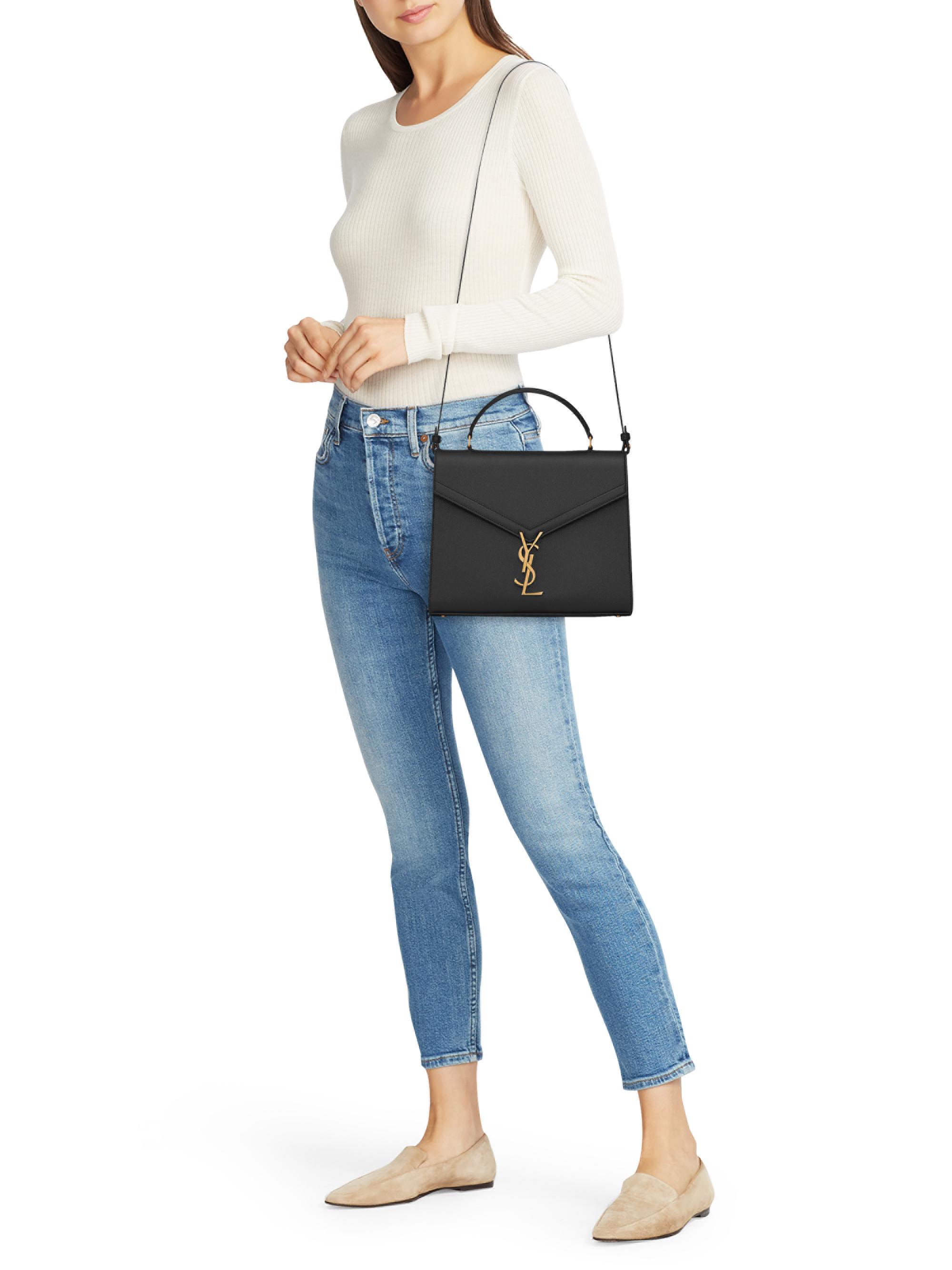 Saint Laurent Cassandra Medium Top Handle Bag In Grain De Poudre