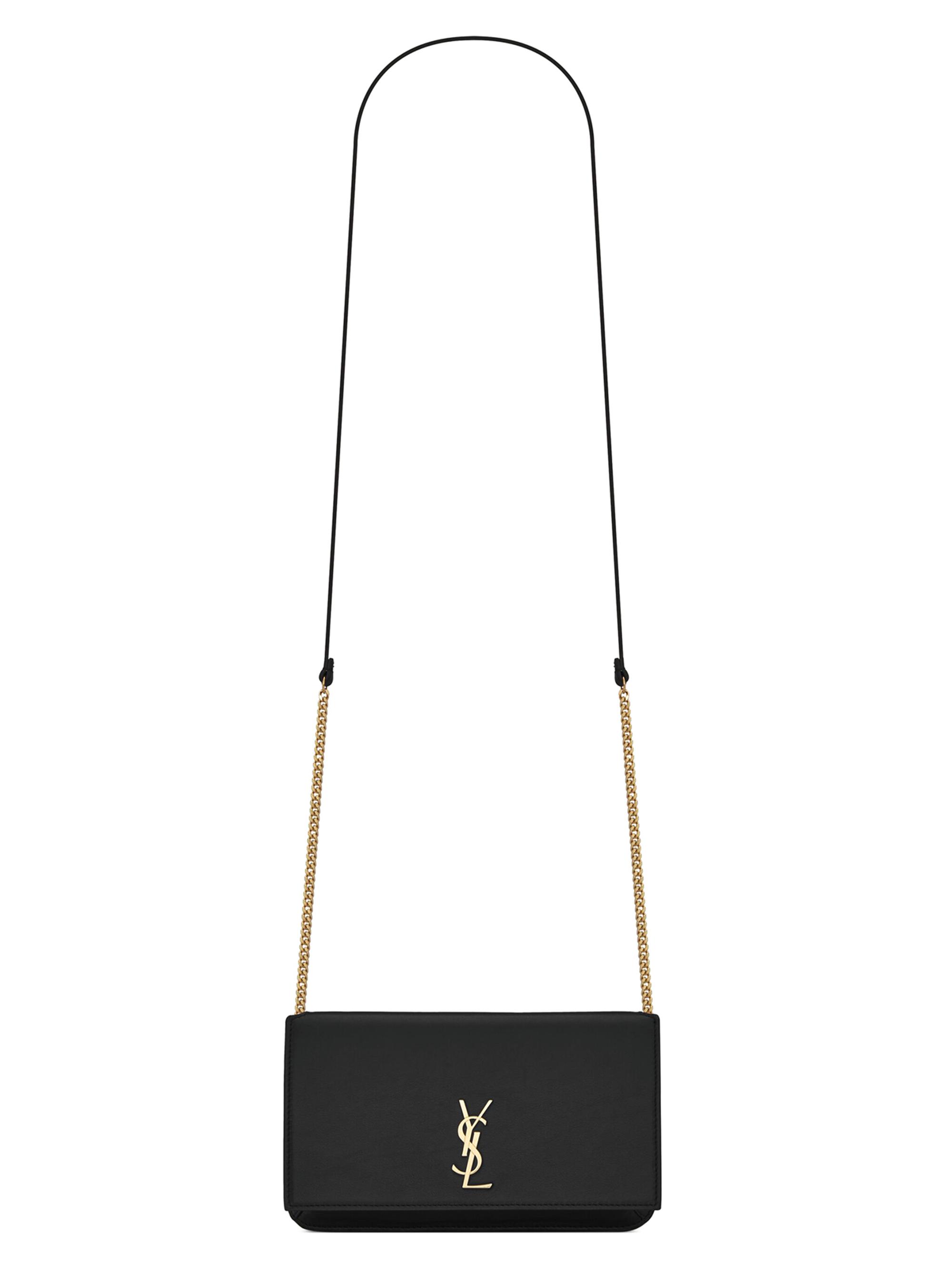 Saint Laurent Women's Cassandre Phone Holder with Strap in Smooth Leather - Black | Thumbnail 9