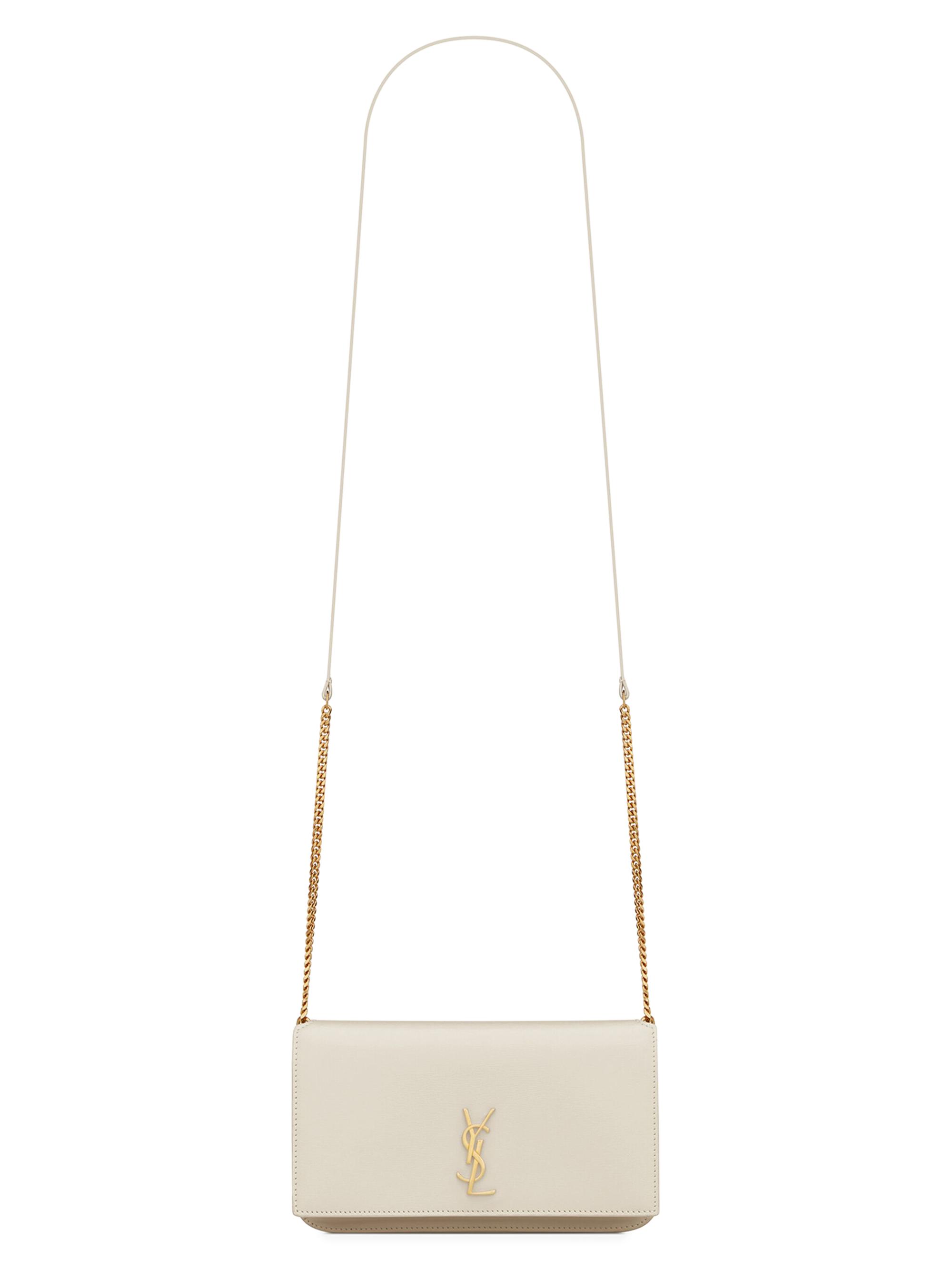 Saint Laurent Women's Cassandre Phone Holder with Strap in Smooth Leather - Blanc Vintage