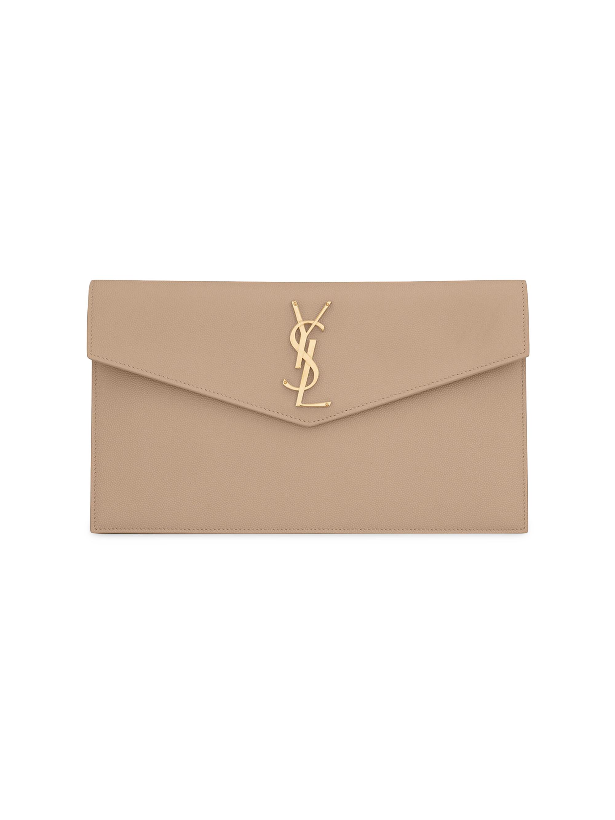 Saint Laurent Women's Uptown Pouch in Grain De Poudre Embossed Leather - Dark Beige