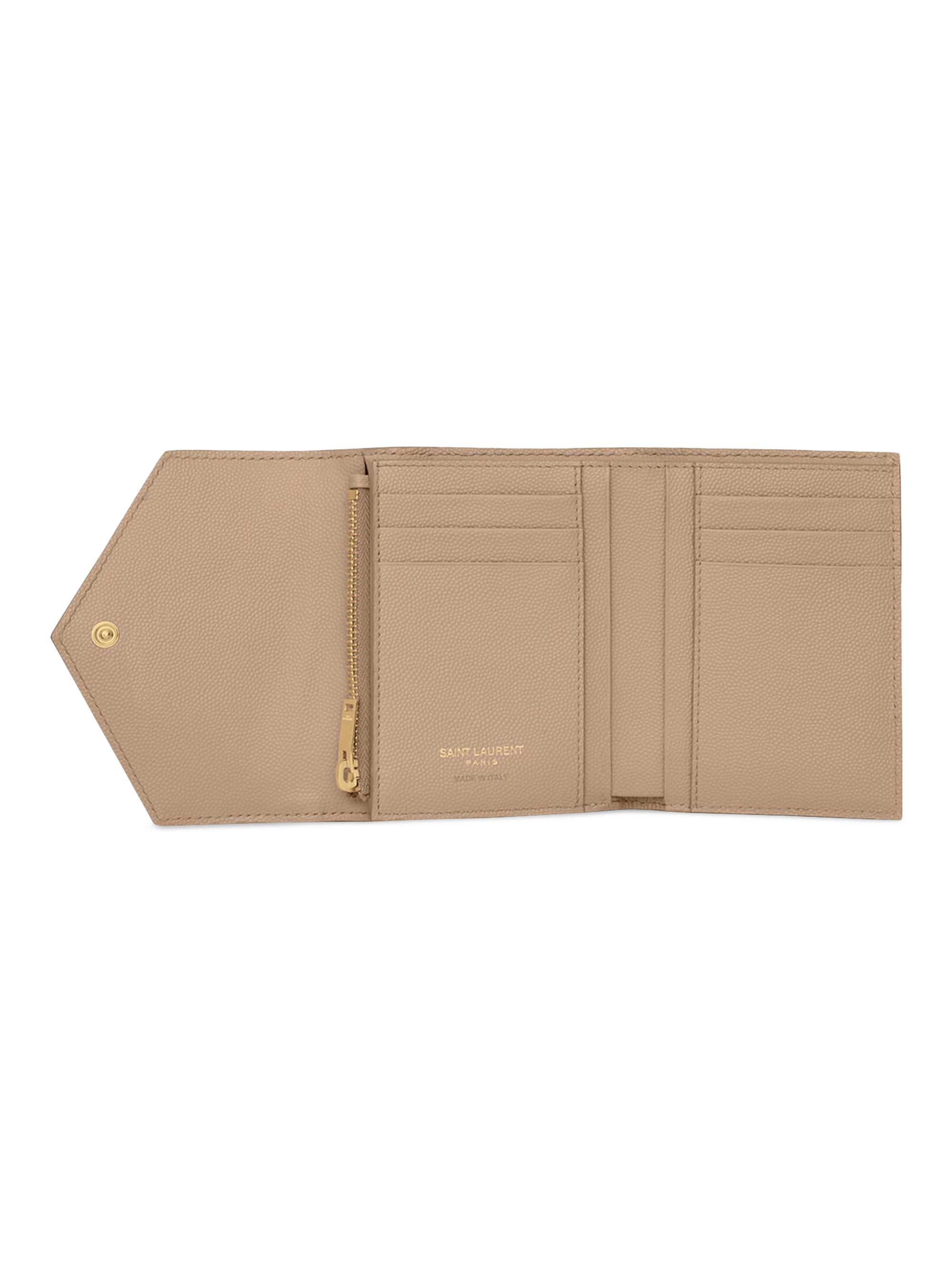 Saint Laurent Cassandre Matelassé Compact Tri Fold Wallet In Grain