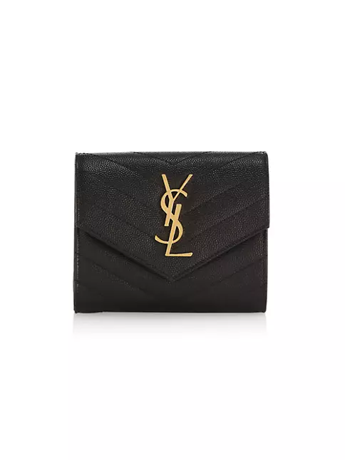 Saint Laurent Quilted Leather Trifold Wallet - Beige - One Size