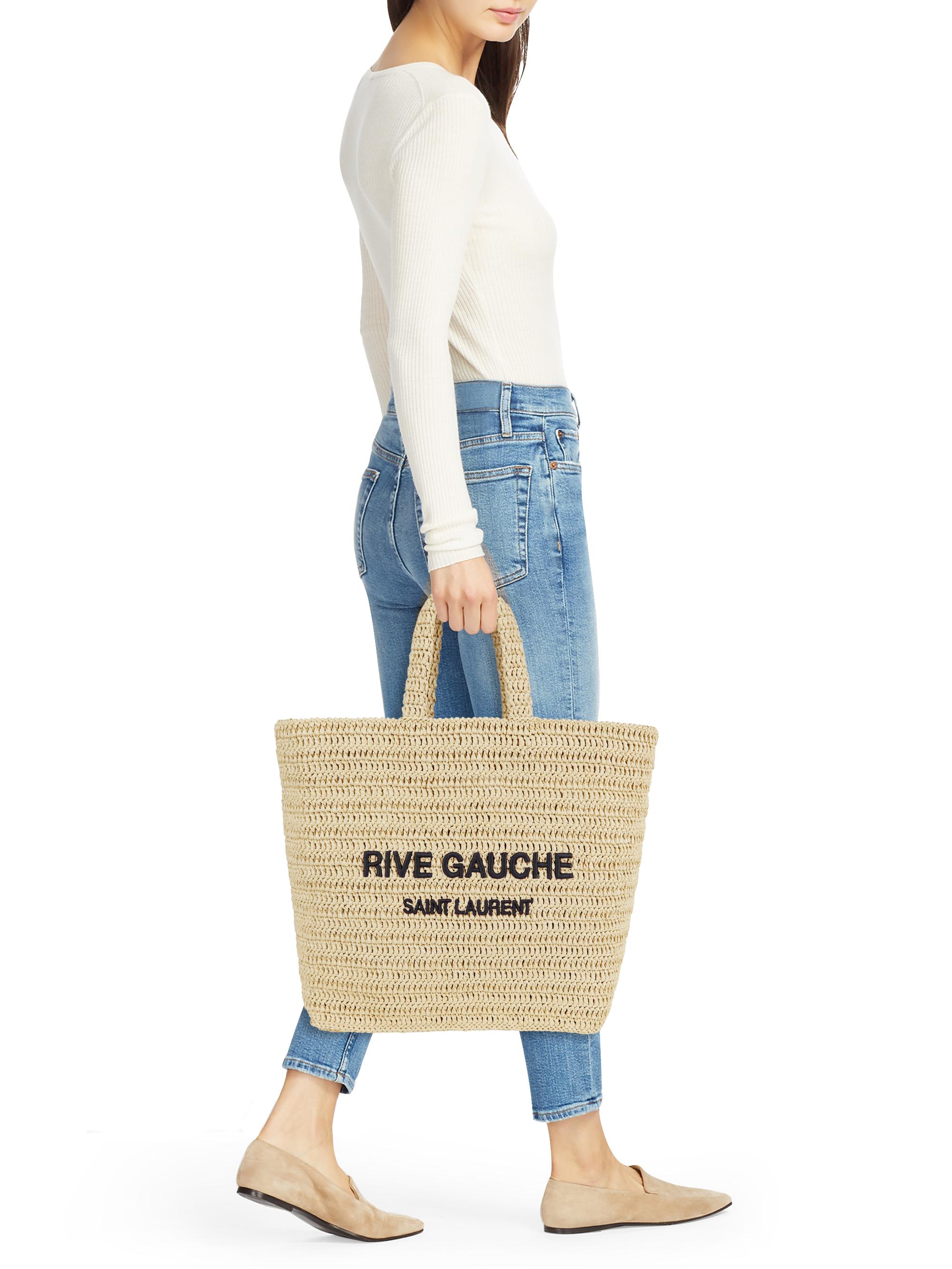 rive gauche supple tote bag in raffia crochet