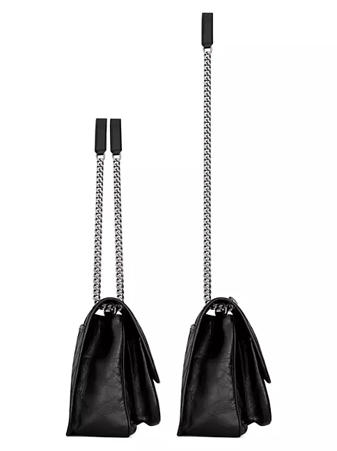 Saint Laurent YSL Niki Medium Crinkled Leather Shoulder bag in Black