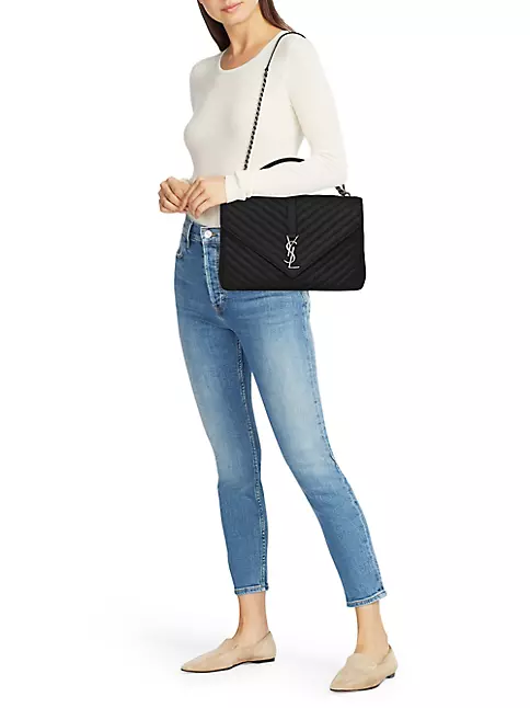 Yves Saint Laurent Grey Quilted Leather Monogram Medium College Bag