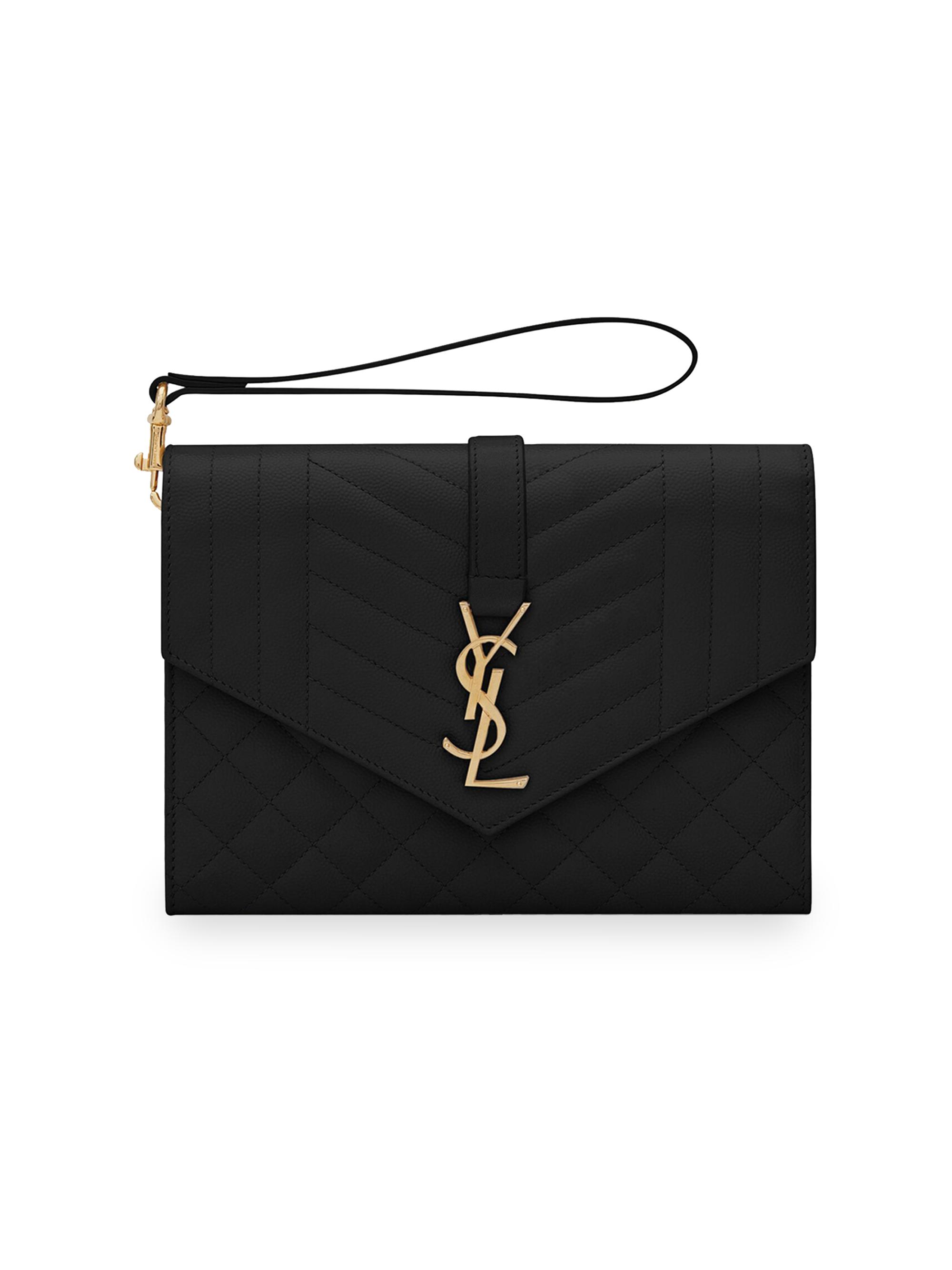 Saint Laurent Women's Envelope Flap Pouch In Mix Matelassé Grain De Poudre Embossed Leather - Dark Beige | Thumbnail 11