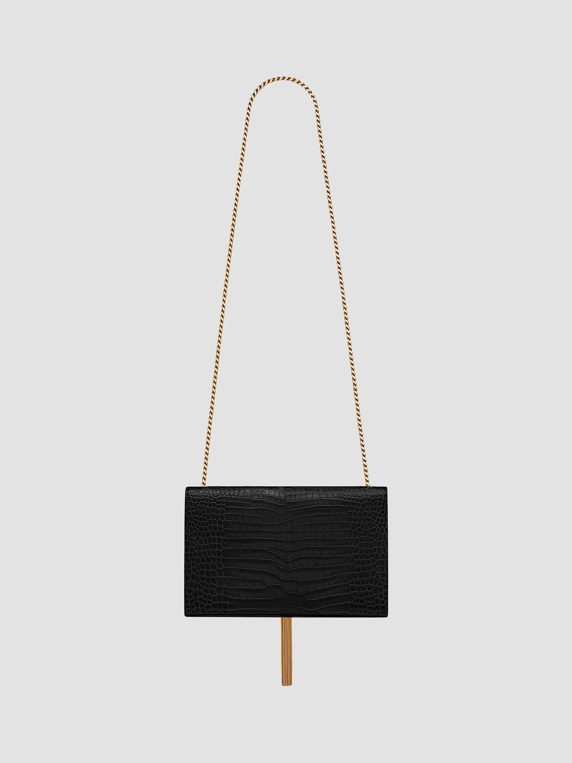 Saint Laurent Kate Medium Chain Bag With Tassel In Crocodile