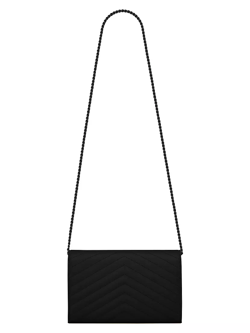 Black Saint Laurent Monogram Matelasse Chevron Wallet on Chain