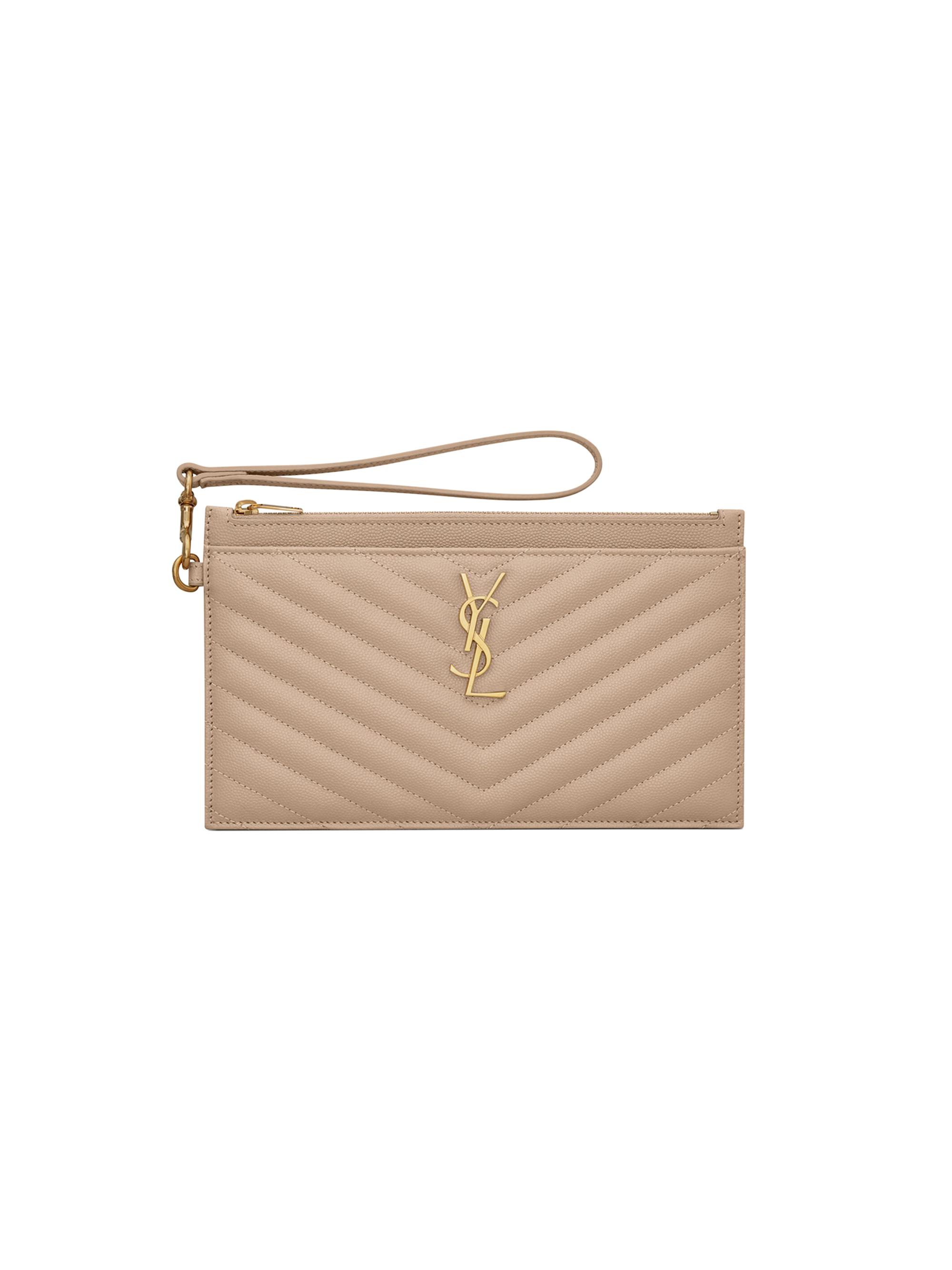 Saint Laurent Women's Monogram Matelassé Leather Pouch - Dark Beige