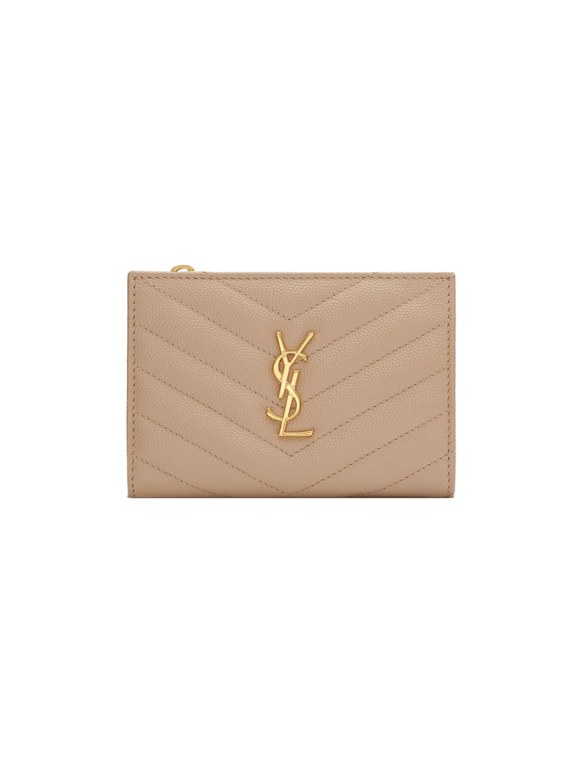 Saint Laurent Cassandre Matelassé Zipped Card Case in Leather
