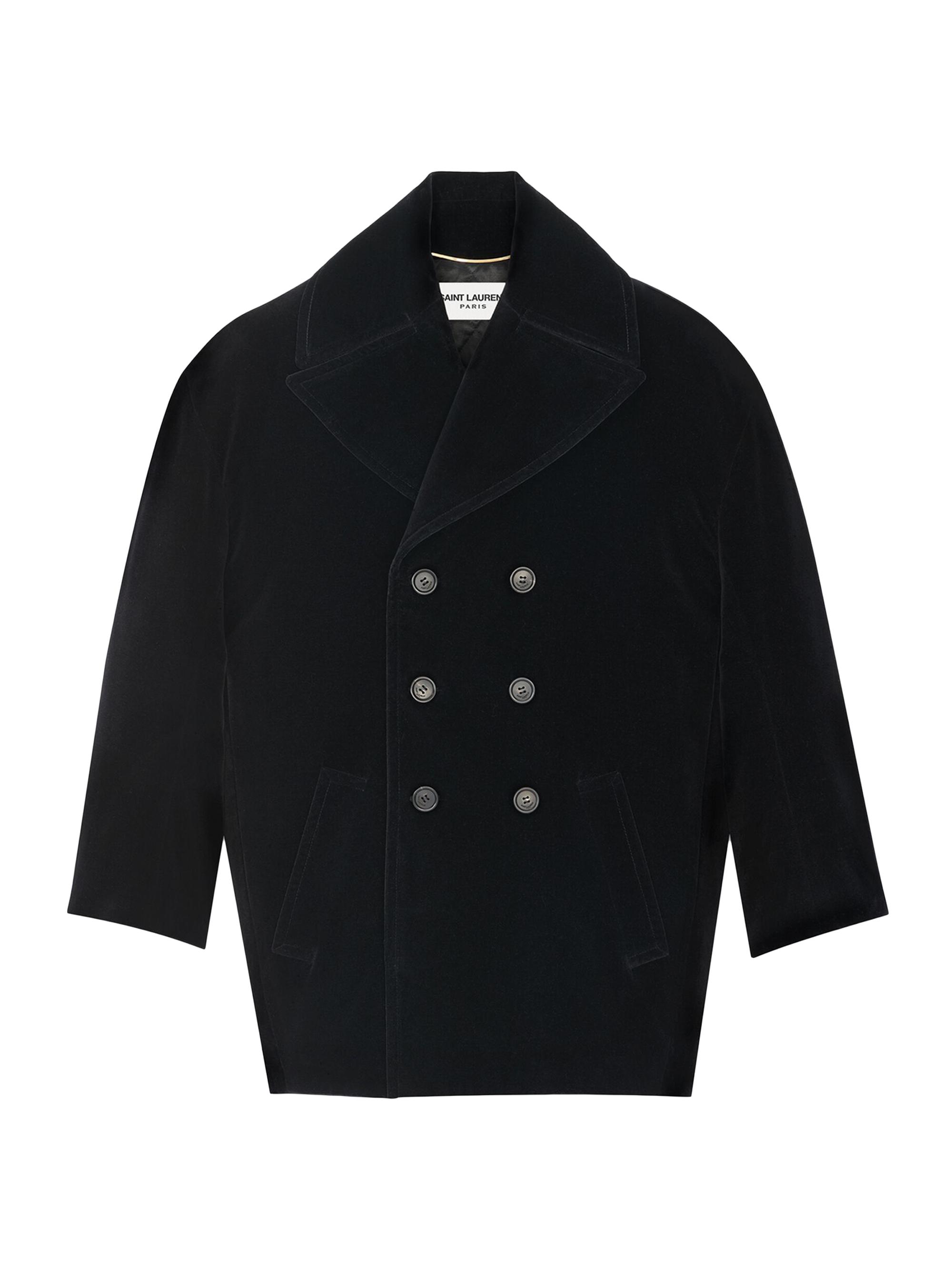 Saint Laurent Women's Oversized Peacoat in Cotton Velvet - Black