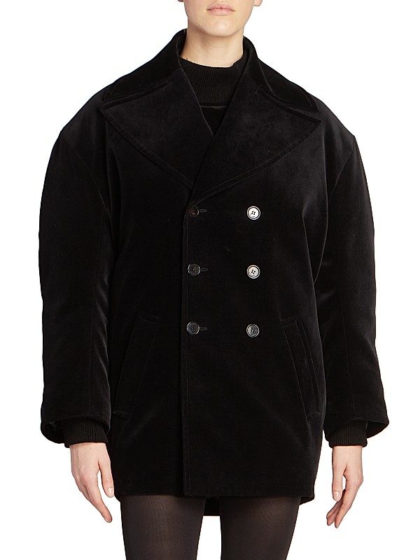 Shop Saint Laurent Oversized Peacoat in Cotton Velvet | Saks Shop Saint Laurent Oversized Peacoat in Cotton Velvet | Saks