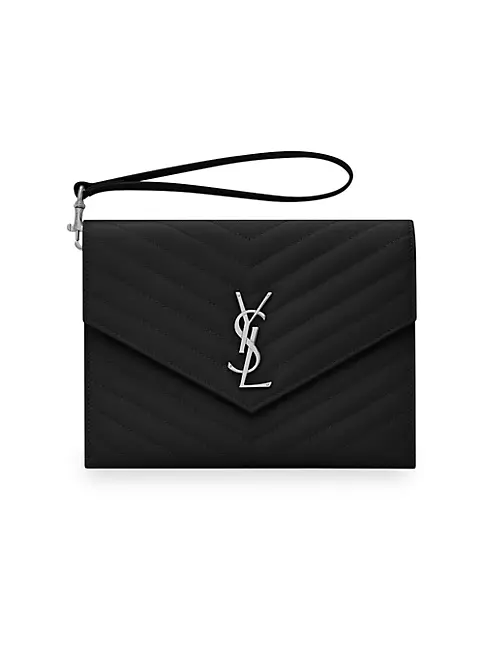 Saint Laurent Ysl Monogram Quilted Envelope Clutch Bag Nero