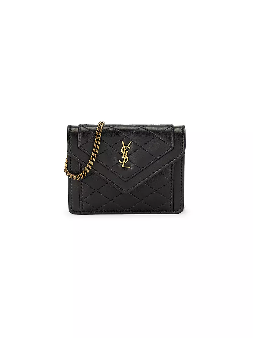 Shop Saint Laurent Mini Gaby Quilted Leather Micro Bag-On-Chain