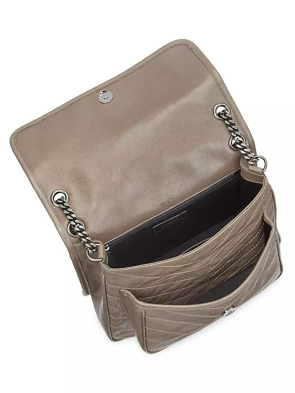 Niki medium quilted crinkled glossed-leather shoulder bag