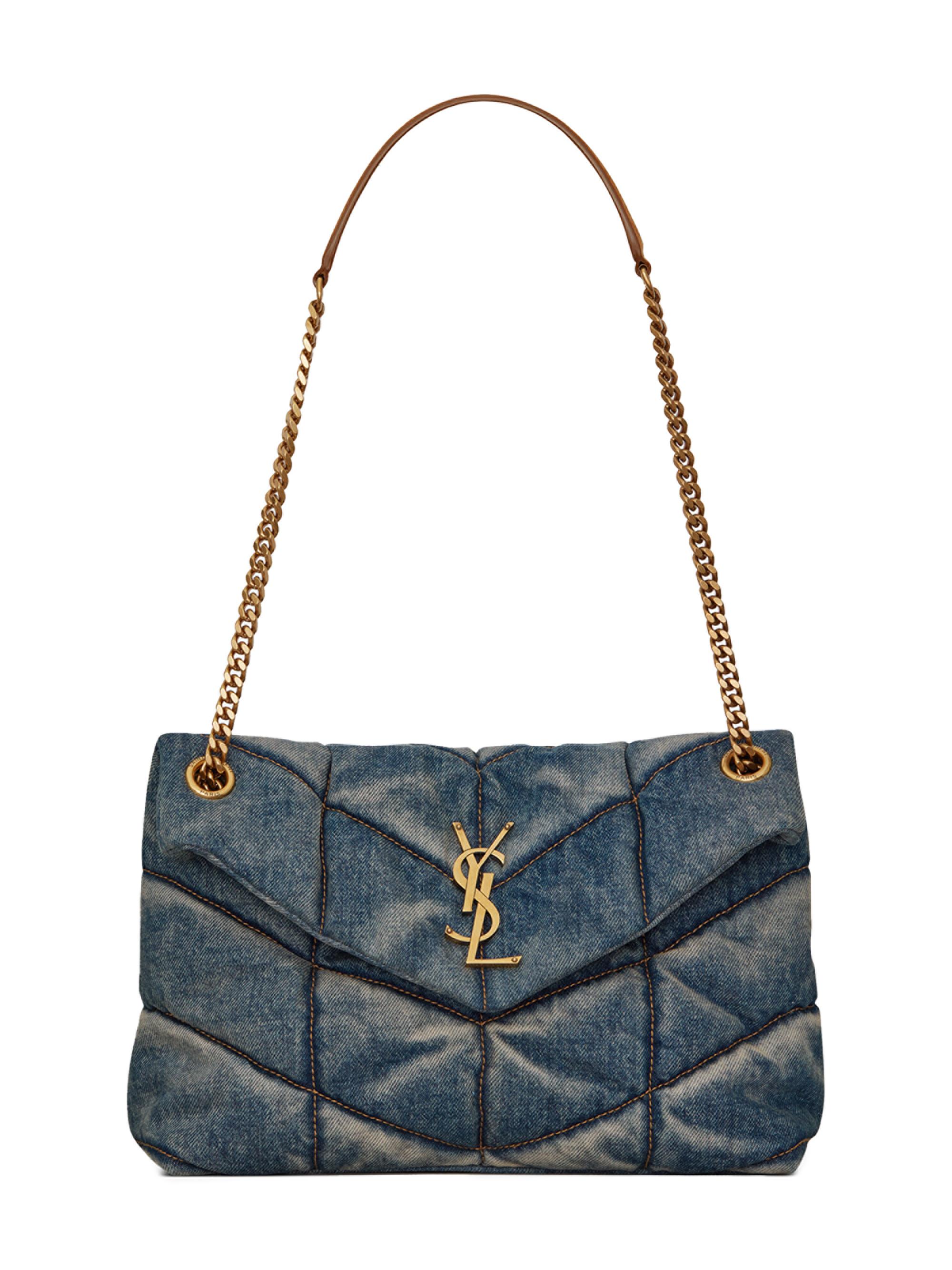Saint Laurent Puffer Medium Shoulder Bag in Suede and Denim