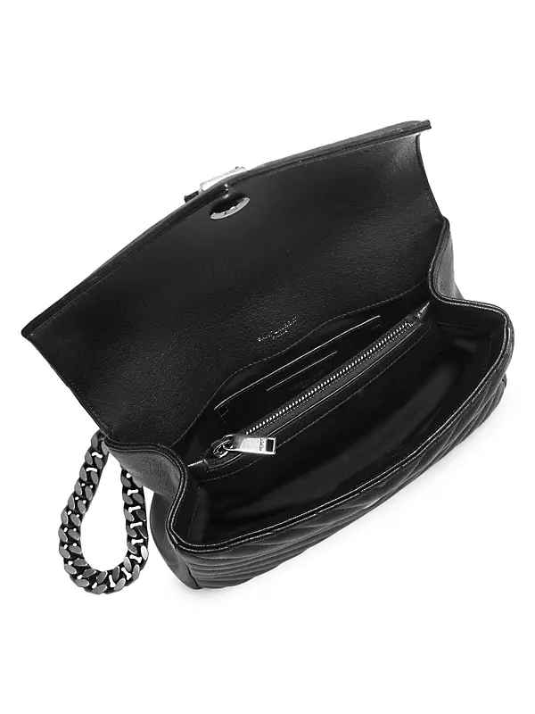 YSL Handbag Saint Laurent College Medium Chain Bag Sliver With OG