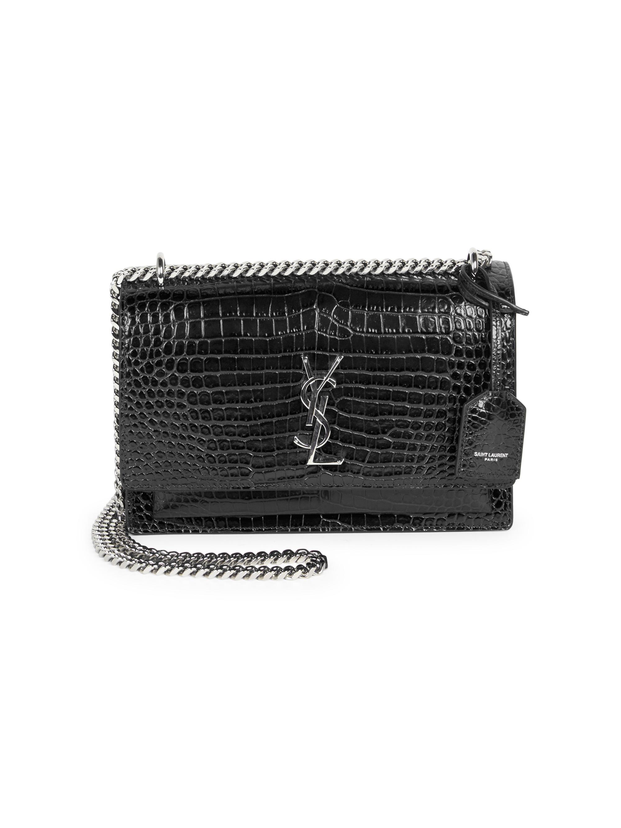 Saint Laurent Women's  Sunset Croc-Embossed Leather Shoulder Bag - Black