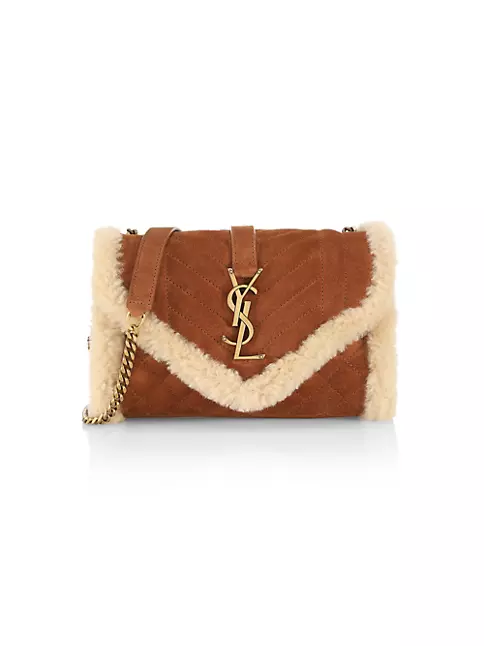 Shop Saint Laurent Small Envelope Shearling Chain Shoulder Bag