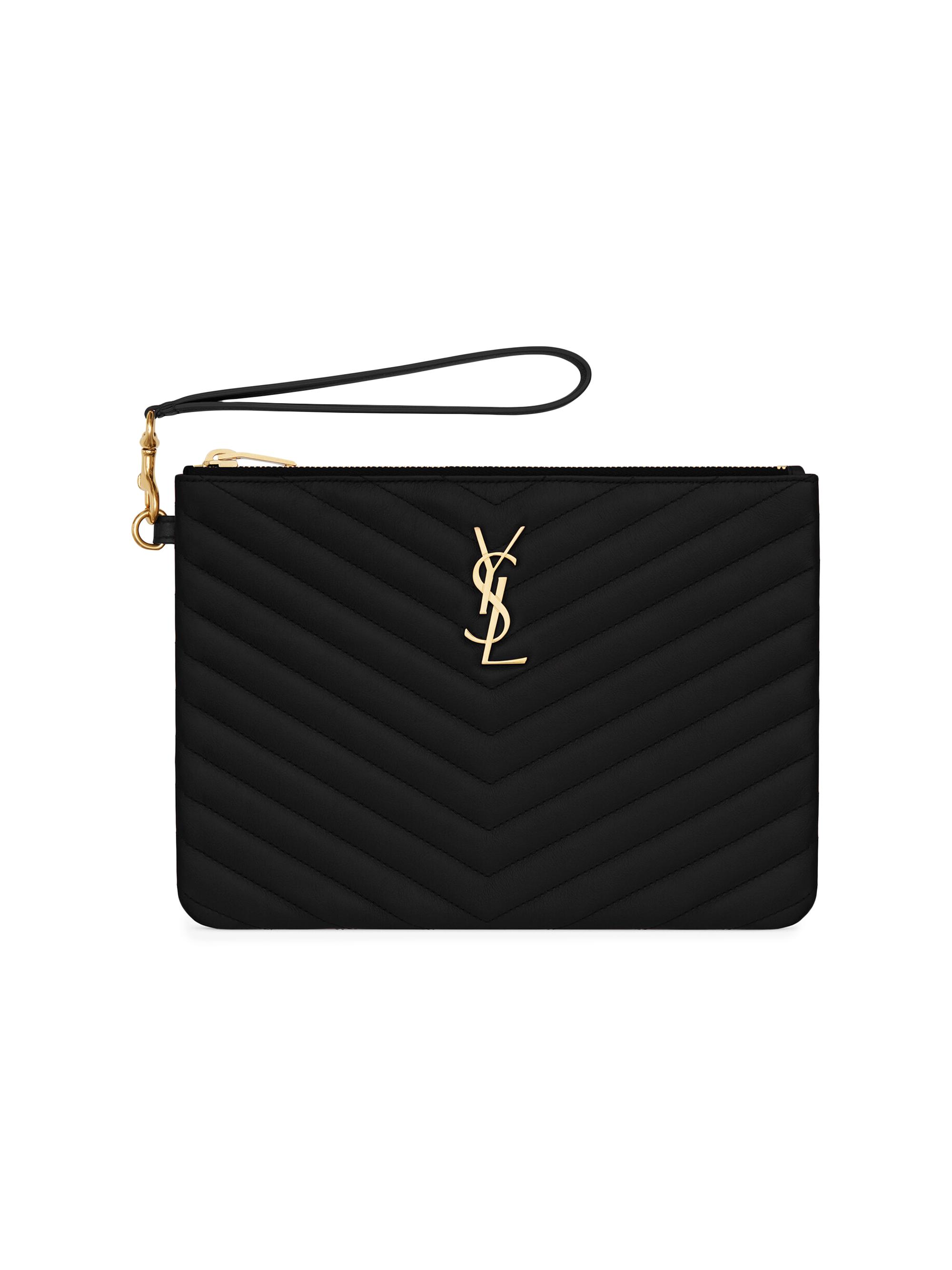 Saint Laurent Cassandre Flap Pouch in Crocodile-Embossed Shiny