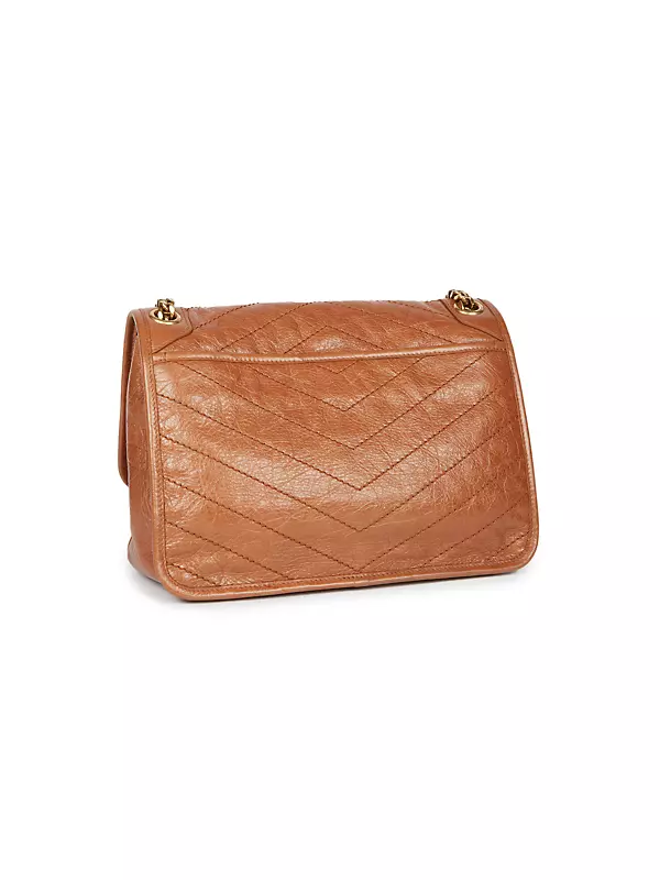SAINT LAURENT Niki Medium Leather-Trimmed Raffia Shoulder Bag in