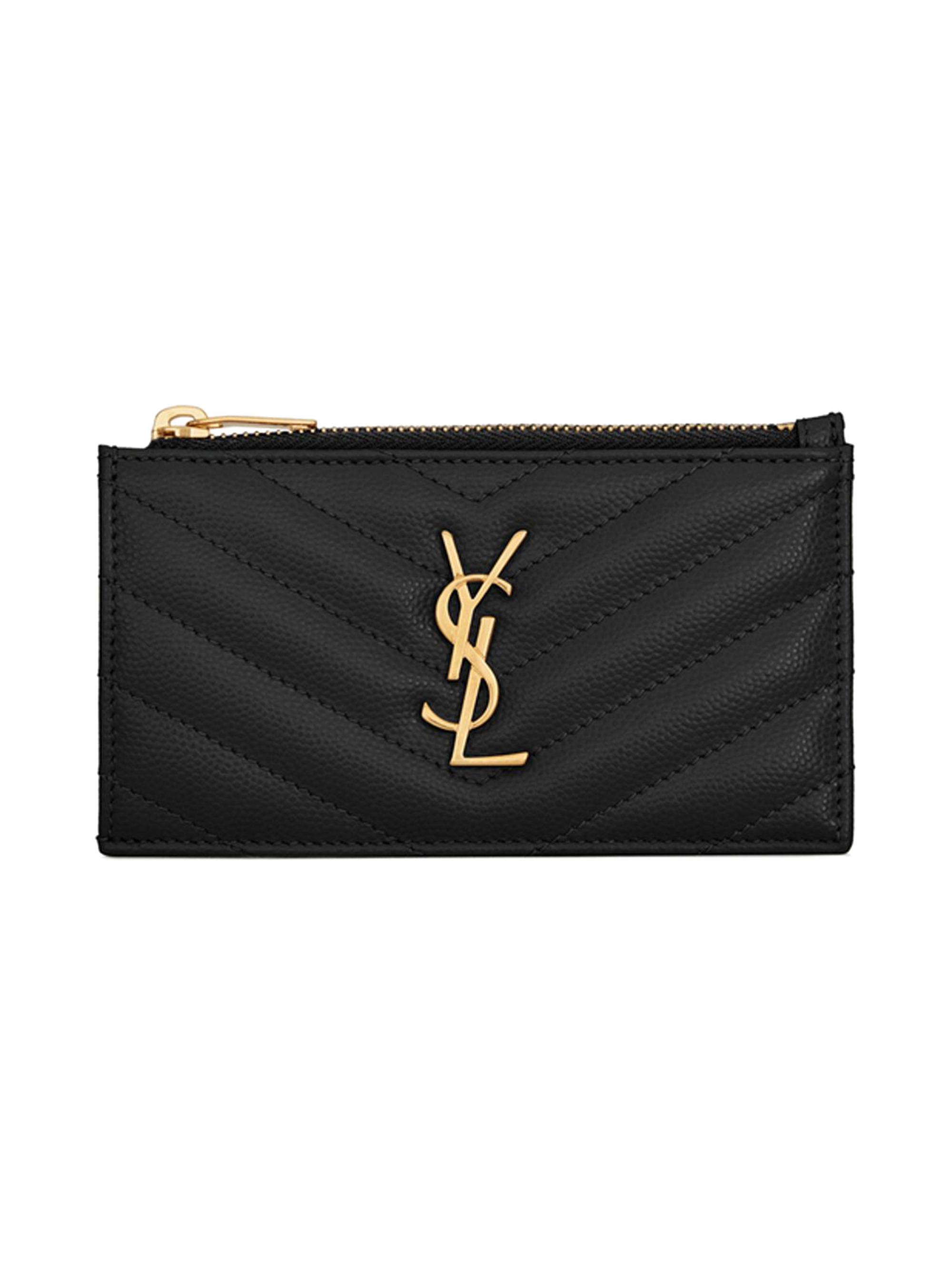 Saint Laurent Women's Cassandre Matelassé Zipped Card Case in Leather - Nero