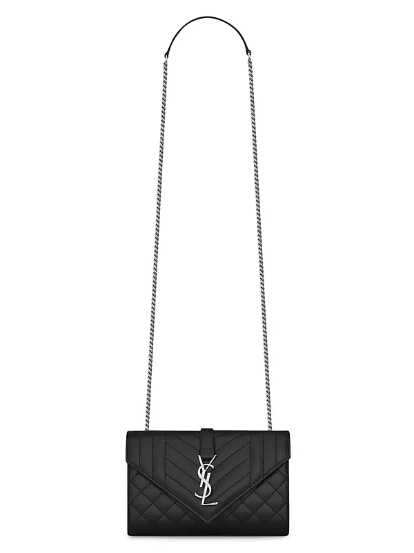 Saint Laurent Women's Envelope Small Bag in Mix Matelassé Grain de Poudre Embossed Leather - Nero
