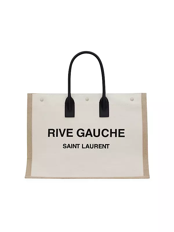 Saint Laurent Rive Gauche Linen & Leather Bucket Bag In White