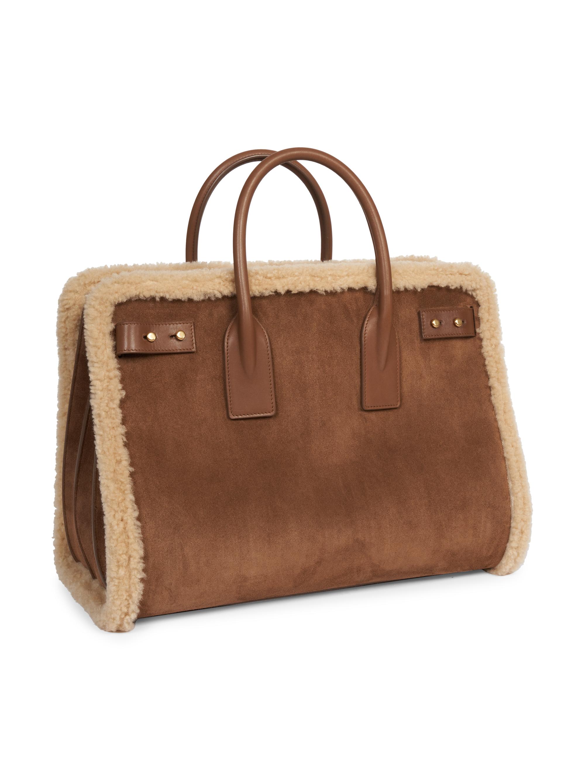 Saint Laurent Supple Sac De Jour Nano In Suede And Shearling